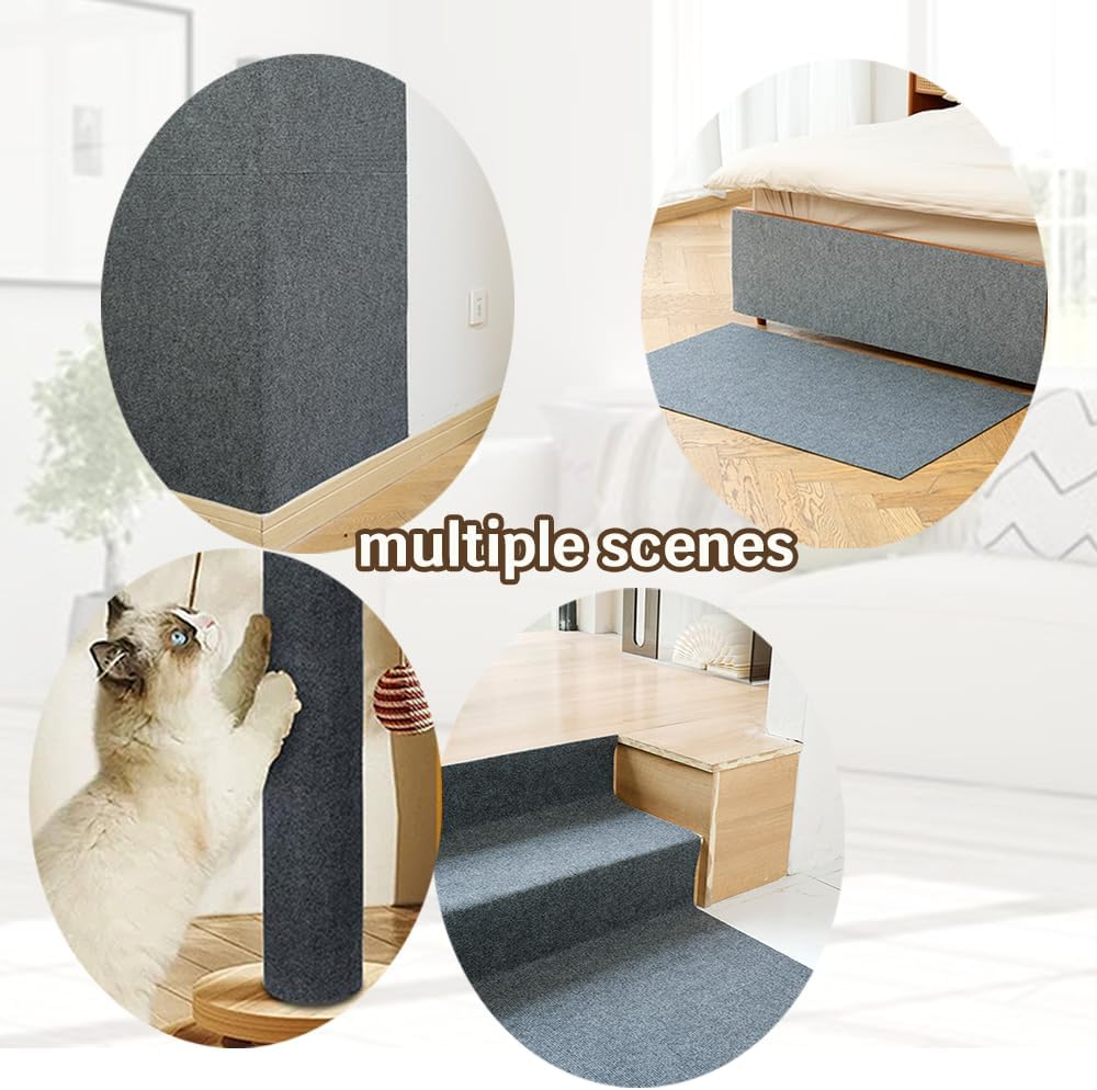 Oasis Finds Cat Scratcher Mat, Self-Adhesive Cat Scratcher Climbing Carpet Replacement, Trimmable Furniture Protector Pad for Wall and Couch, 100 * 60Cm(Light Grey)