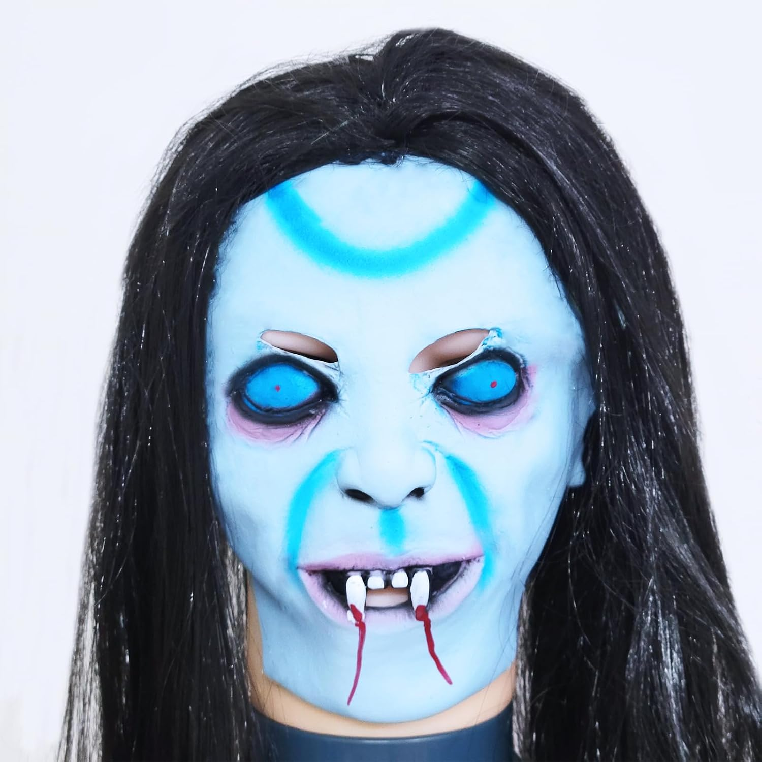 Auto-Plaza Horror Ghost Mask with Long Wig Hair Ghost Wig Creepy Scary Costume Mask for Halloween Cosplay Party