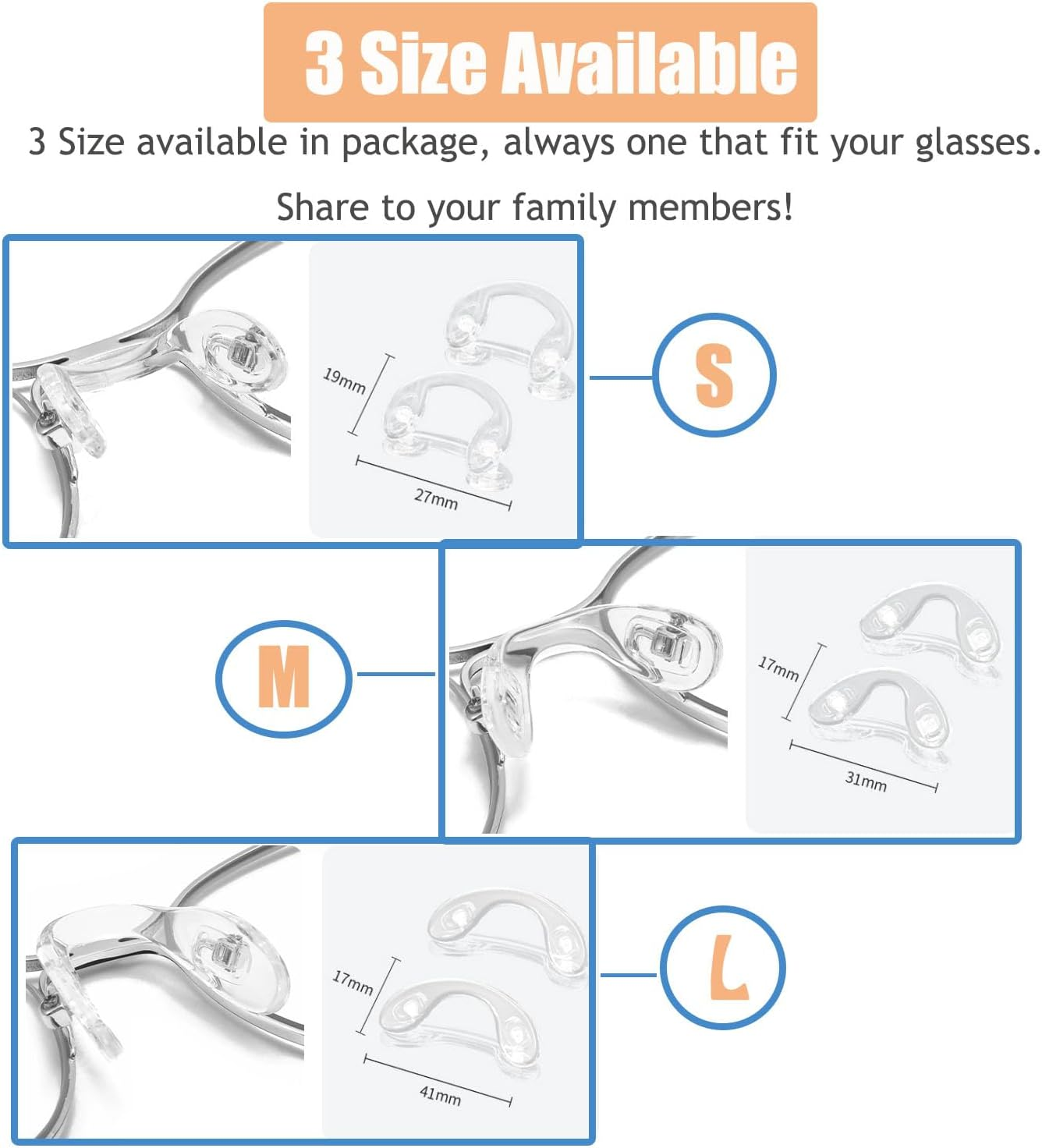 15 Pcs,3 Sizes Eyeglasses Nose Pads,U Shaped Eyeglasses Nose Pads Screw-In Eyeglass Nose Piece Soft Silicone Nose Pad for Eye Glasses Sunglass Eyewear, Clear image number 3