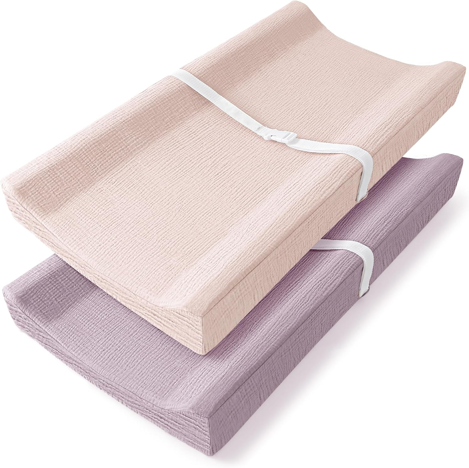 Bearmoss Changing Pad Covers 2Pack 100% Cotton Muslin Diaper Change Table Pad Covers 32&rdquo;X16&ldquo; Soft Breathable Changing Pad Sheets for Unisex Baby Girls and Boys (Candy Floss)