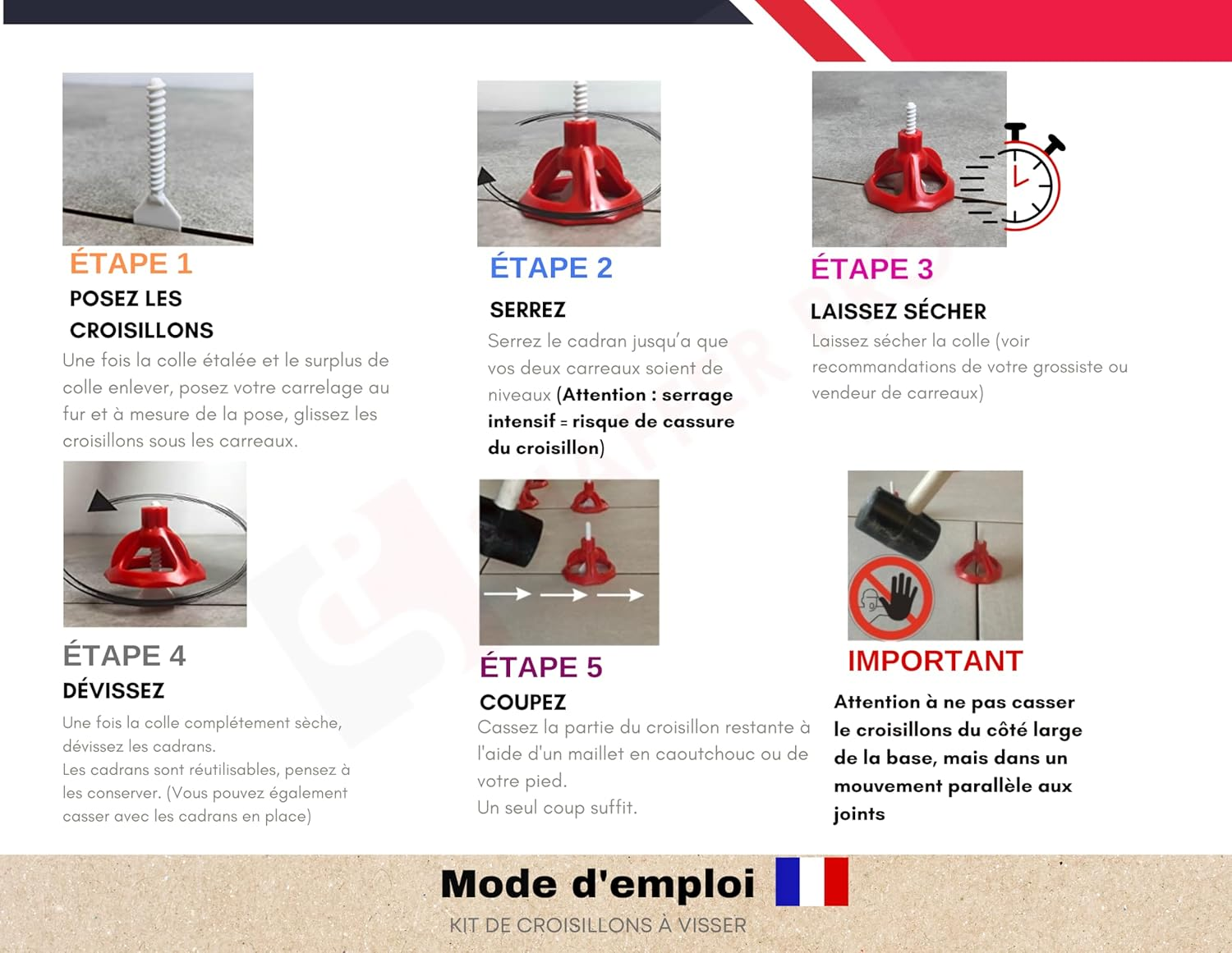 Self Levelling Tile Spacers 4Mm | 200 Tile Spacers + 100 Reusable Dials | Shaffer Pro | Screwing Levelling System | Self Levelling Wedge for Tile Grout | For image number 1
