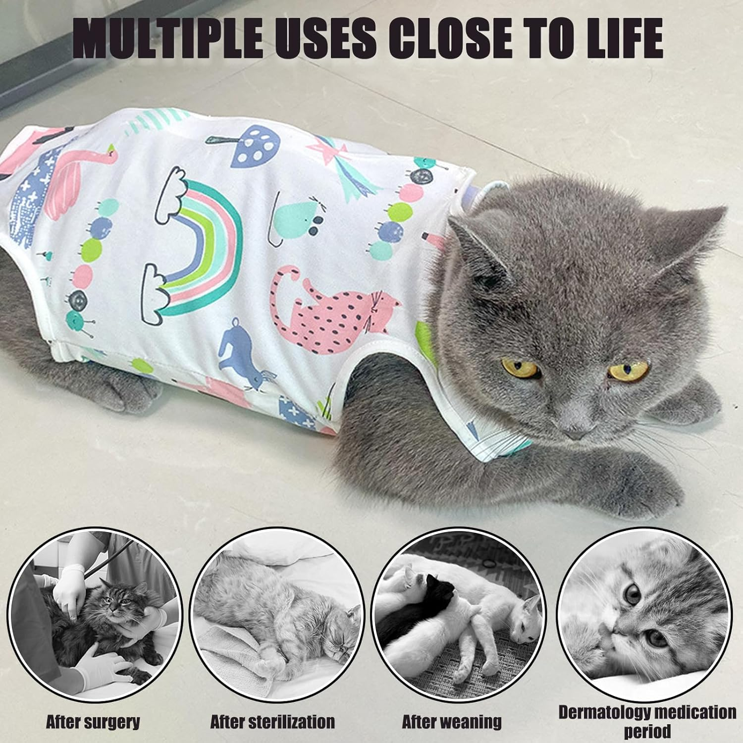 BDSHUNBF 2 X Cat Bodysuit after Surgery Recovery Suit, Cat Bodysuit for Cat Surgery, Cat Clothing, Anti-Leaking, Ideal for Post-Operative Recovery image number 3