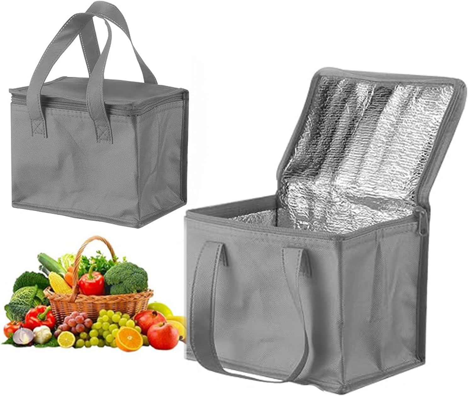 WEZCHUGHAOL 2 Pack Cooler Bag and Insulated Grocery Bags for Food Delivery, Collapsible Cooler, Reusable Shopping Bags for Groceries with Zipper, Foldable, Heavy-Duty, Stands Upright (Black)