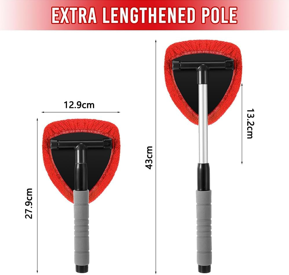 9 Pcs Car Window Cleaner Kit with Extendable Handle Include Triangle Retractable EVA Pole 6 Red Cloth Covers Spray Bottle and Detail Brush for Car Detailing, Trucks, Suvs, Rvs & Home Windows