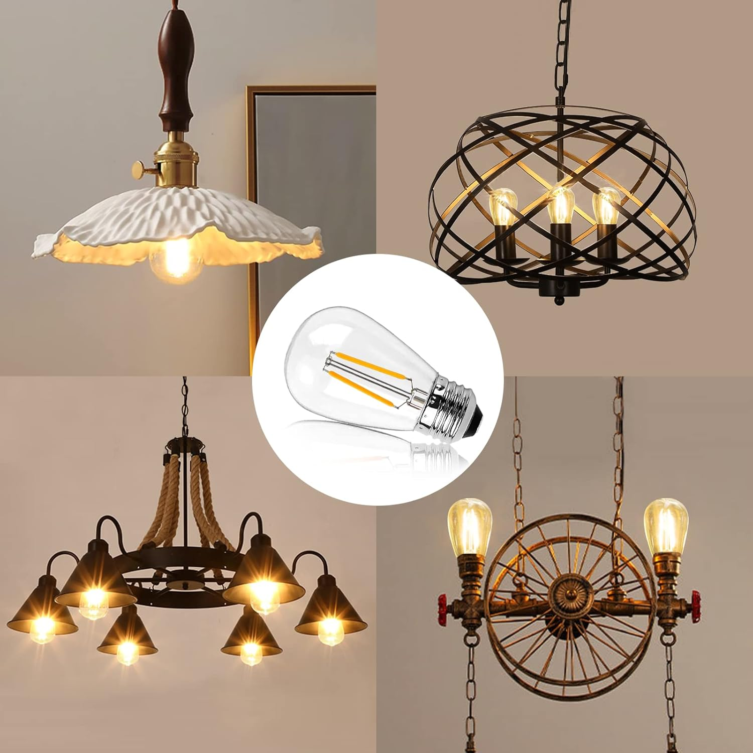 Spacelumen 25 Pack 2W E27 Screw Plastic S14 LED Light Bulb, Shatterproof & Waterproof 2700K Warm White Outdoor String Lights Bulbs