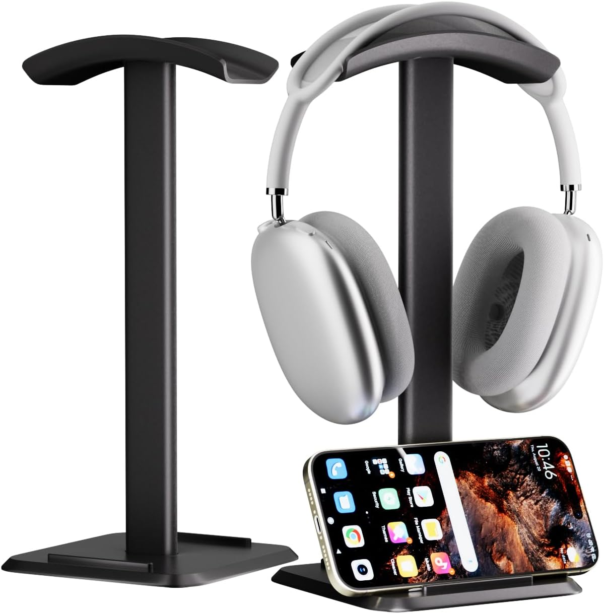 NQQNQQ 【1PACK】 2-In-1 Headphone Stand & Phone Holder &ndash; Aluminum Hanger, Plastic Headrest, Compatible with Airpods Max, Bose, Beats & More. TE-S (Black) image number 4