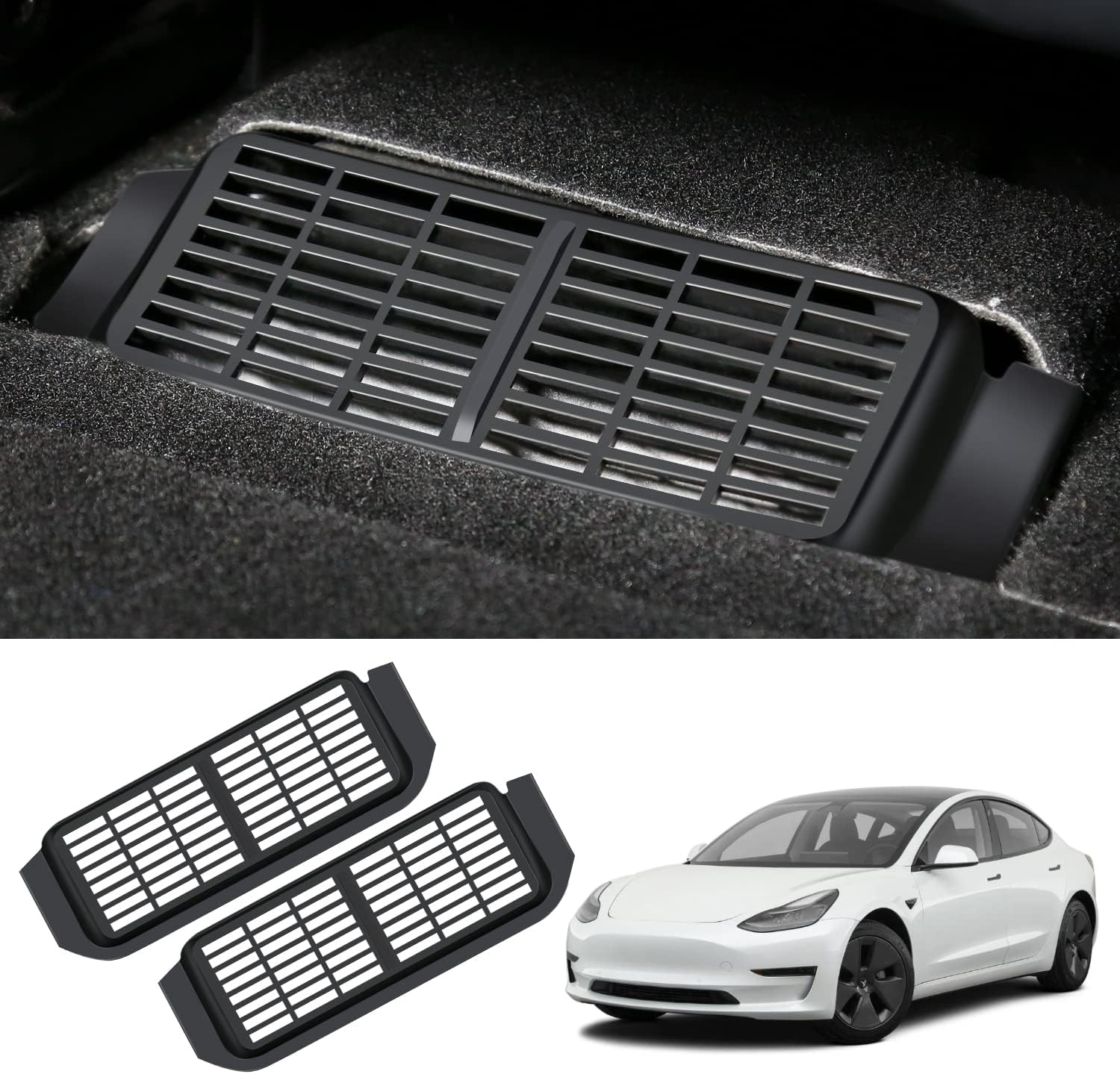 For Tesla Model 3 2017-2023 under Seat Air Vent Cover Backseat Air Conditioning Outlet Vent Deflector Grille Protector Snap-In Installation Intake Grid Model 3 Accessories image number 2