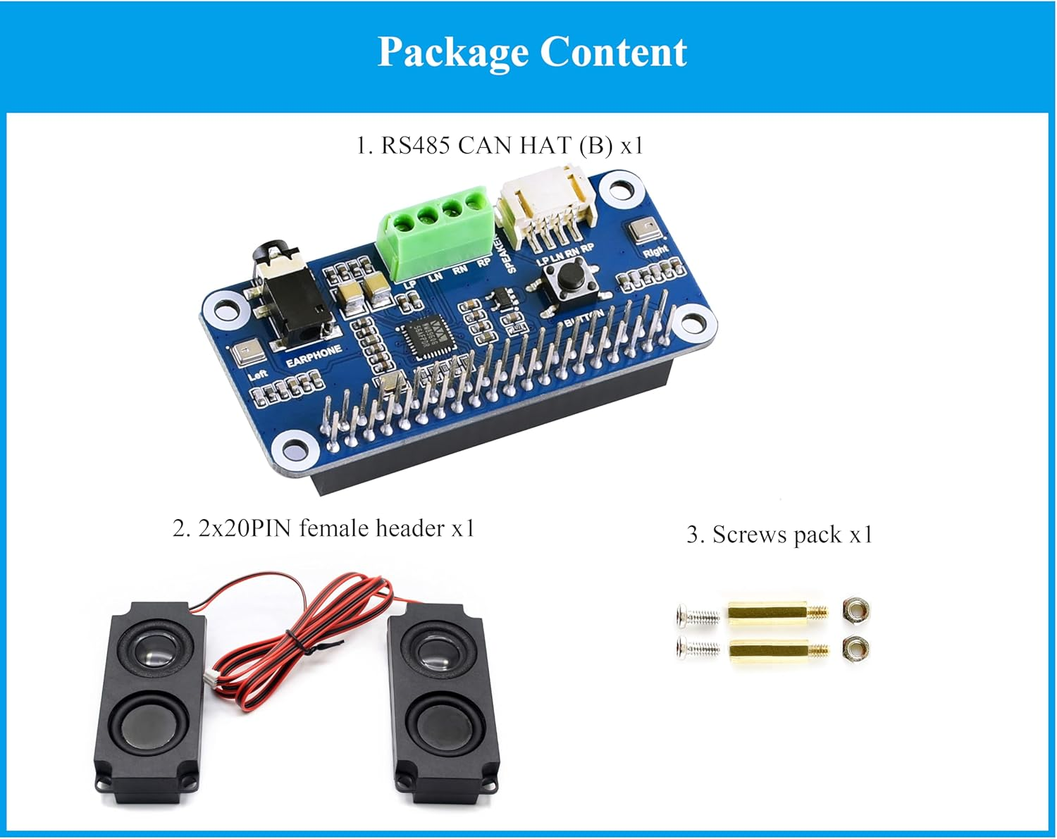 WM8960 Audio HAT Compatible with Raspberry Pi 5/4B/3B+/3B/Pi Zero/Zero W/Pi Zero 2W/Zero 2Wh/Pico W/Pico 2W, WM8960 Hi-Fi Sound Card HAT, Stereo CODEC, Hi-Fi Play/Record, Come with 8&Omega; 5W Speaker image number 4