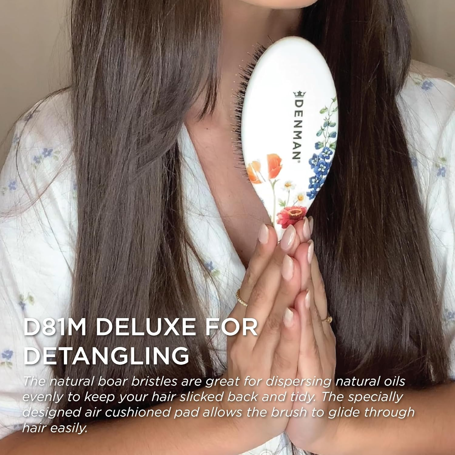 Denman Boar Bristle Hair Brush &ndash; Smoothing & Shine Enhancing for Slick Back Styles, Curl Defining & Detangling. D81M Floral Fantasy Hairbrush with Natural Bristles for All Hair Types for Women & Men image number 6