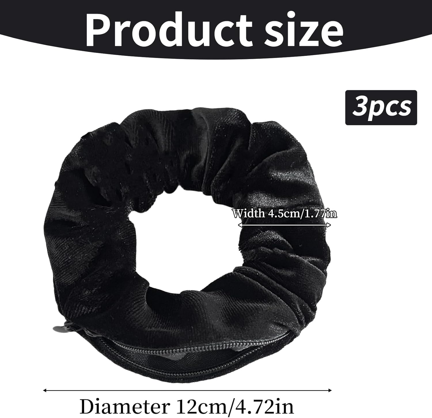 Pack of 3 Hair Bobbles with Zip, Valuables Hiding Place Beach, Money Hiding Place Scrunchies Holiday, Gadgets Hair Bobbles Safe, Scrunchie Women'S Essentials, for Gadget, Money Travel, Hiding on The image number 3