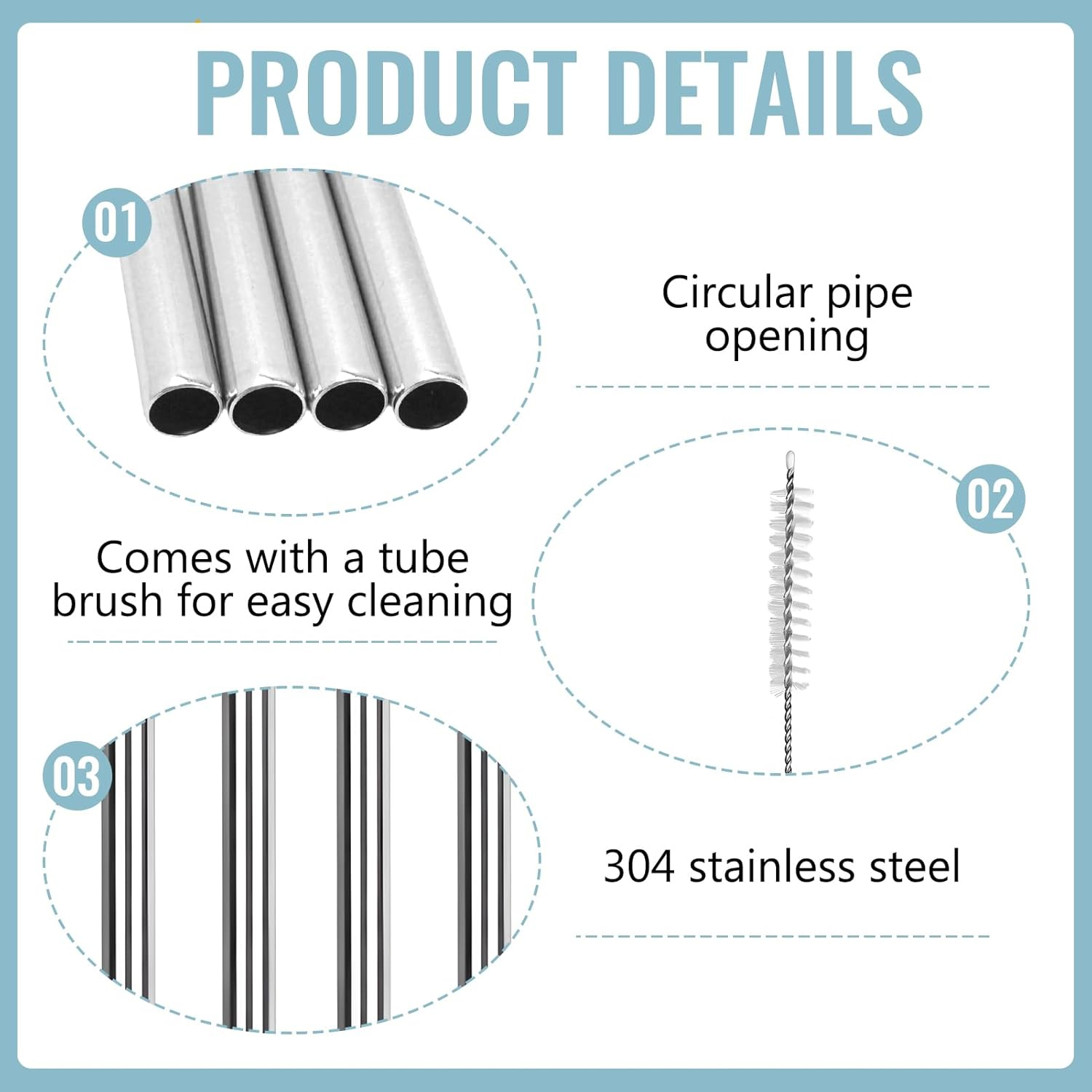 6 Pack Stainless Steel Straws Compatible with Owala Water Bottle - Stainless Steel Replacement Straws Compatible with 24Oz & 32Oz Owala Water Bottle, Includes 2 Cleaning Brushes (21Cm)