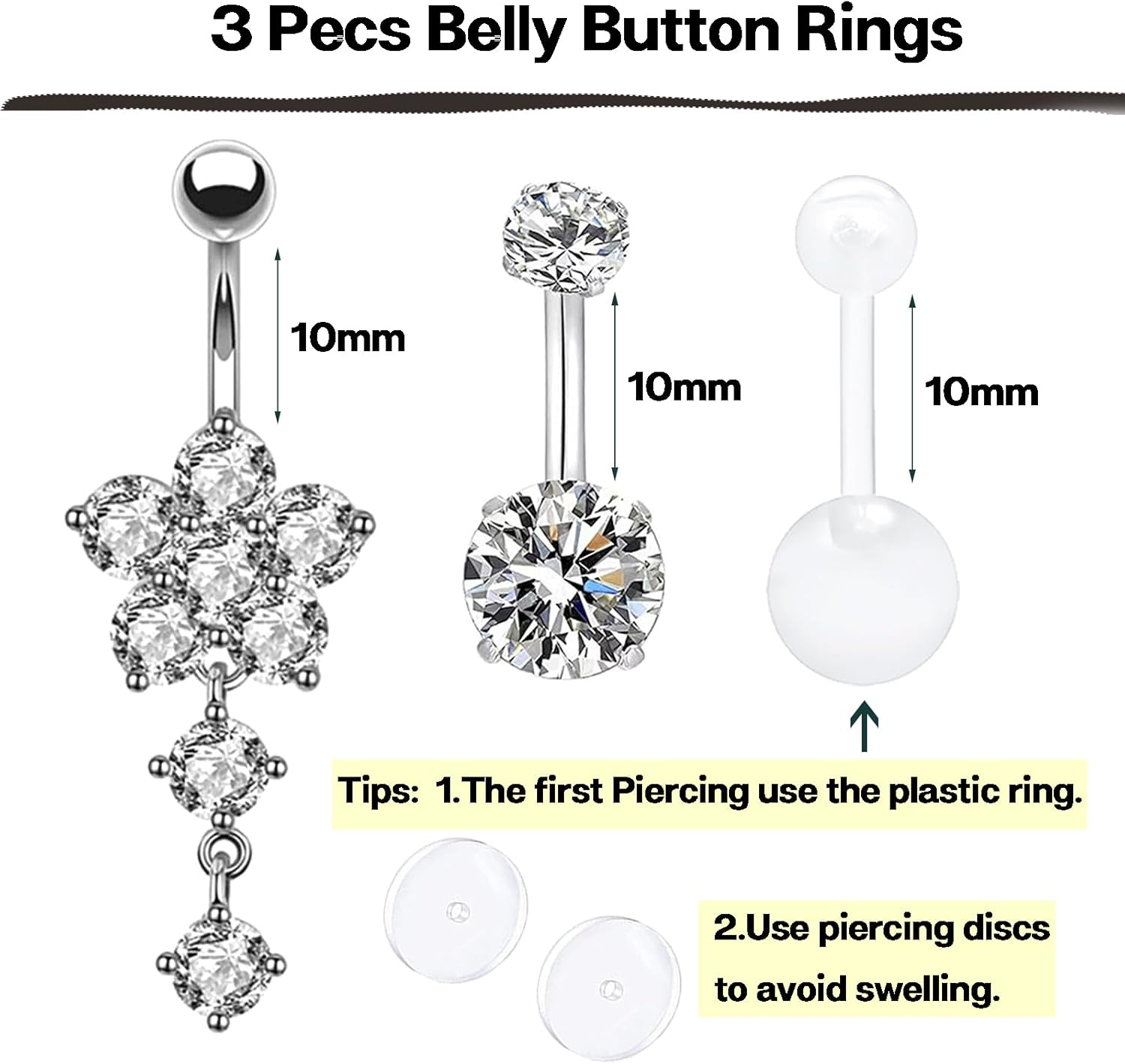 Vessantara Belly Button Piercing Kit - 17 Pcs Belly Piercing Kit Disposable 12G 13G Body Piercing Needles with Belly Button Rings Clamps image number 2
