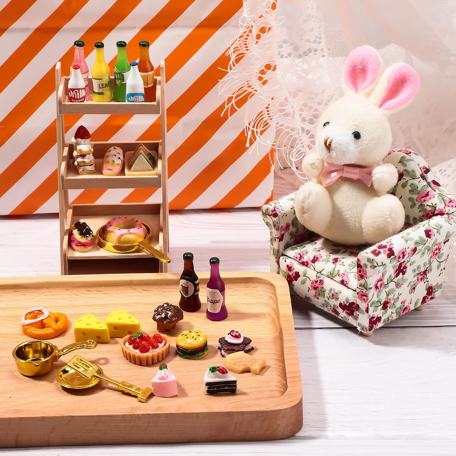 Skylety 68 Pieces 1:12 Miniature Food Drinks Bottles Dollhouse Accessories Mixed Tableware Kitchen Pretend Play Miniature Food and Drinks for Dollhouse Grocery, Mini Kitchen Accessories (Food) image number 6