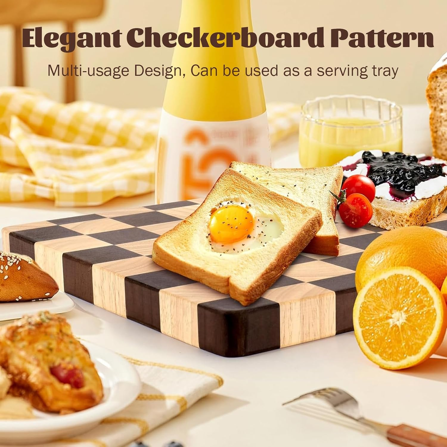 Acacia Wooden Chopping Board, Checkered Cutting Board, End Grain Cutting Boards for Kitchen, Butcher Block for Meat, Bread & Fruit, Charcuterie Board, 41 * 28 * 2.5CM image number 5