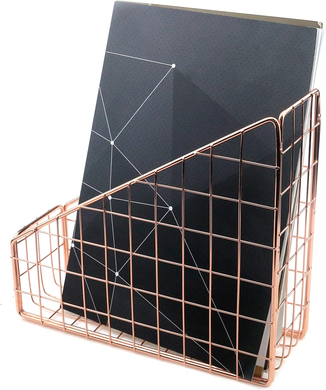 Coshar Minimalist File Holder Metal Wires Magazine Organizer Document Rack Letter File Storage Organizer Desktop Accessory - Rose Gold image number 4