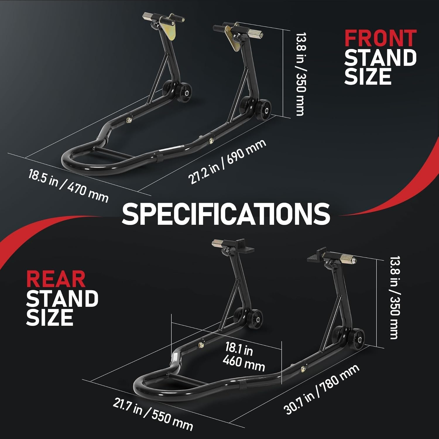Motorcycle Stands, 400Kg Capacity Front Rear Wheels Lift Combo with U+L Adjustable Swingarm Spool, Heavy Duty Paddock Stands for BMW Suzuki Yamaha Honda Kawasaki, Black image number 1