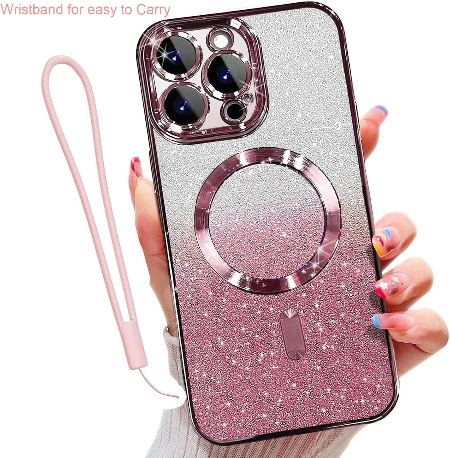 For Iphone 16E Case Clear Magnetic Glitter Phone Cases [Compatible with Magsafe] Protector Slim Sparkle Luxury Plating Shockproof Protective Cover Women (Pink, Iphone 16E) image number 2