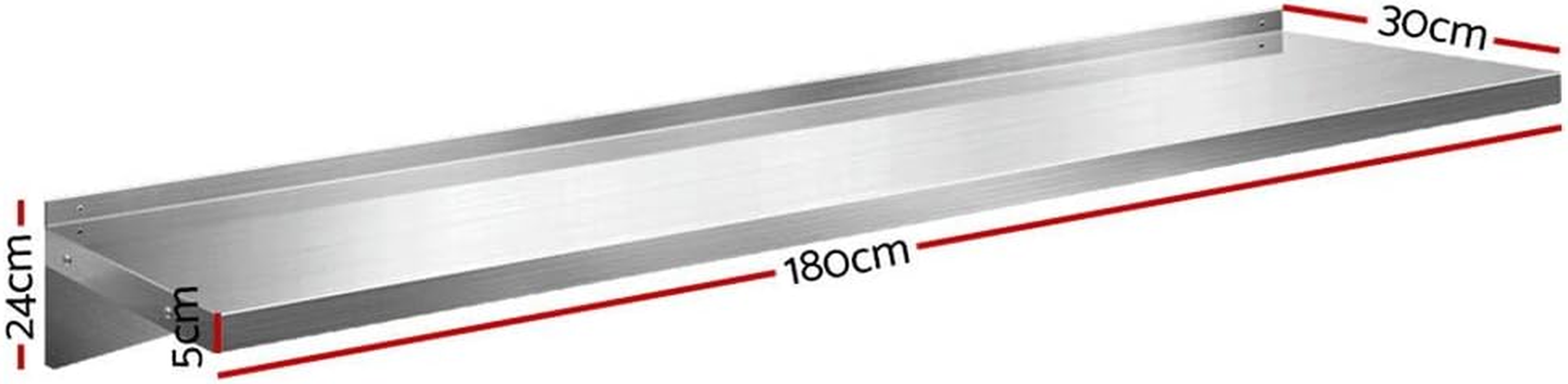 Cefito Stainless Steel Wall Shelf, 180 X 30Cm Floating Kitchen Shelves Wall-Mounted Shelving Display Rack Hanging Organizer Storage for Home, Rectangle 1.2Mm Thickness Rustproof Silver image number 3