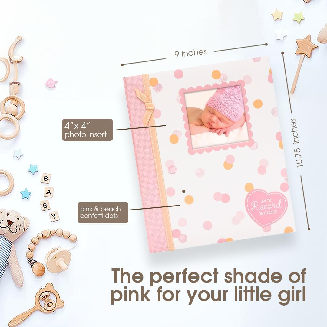 Lil Peach First 5 Years Baby Memory Book, Cherish Every Precious Moment, Pink & Peach Confetti Polka Dots - Safari Train Baby Book image number 4