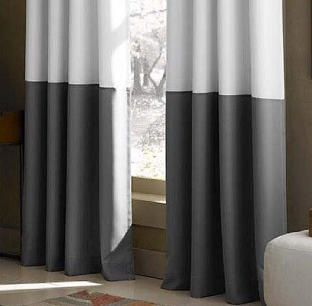 Curtainworks Kendall Color Block Grommet Curtain Panel, 120 Inch, White image number 2