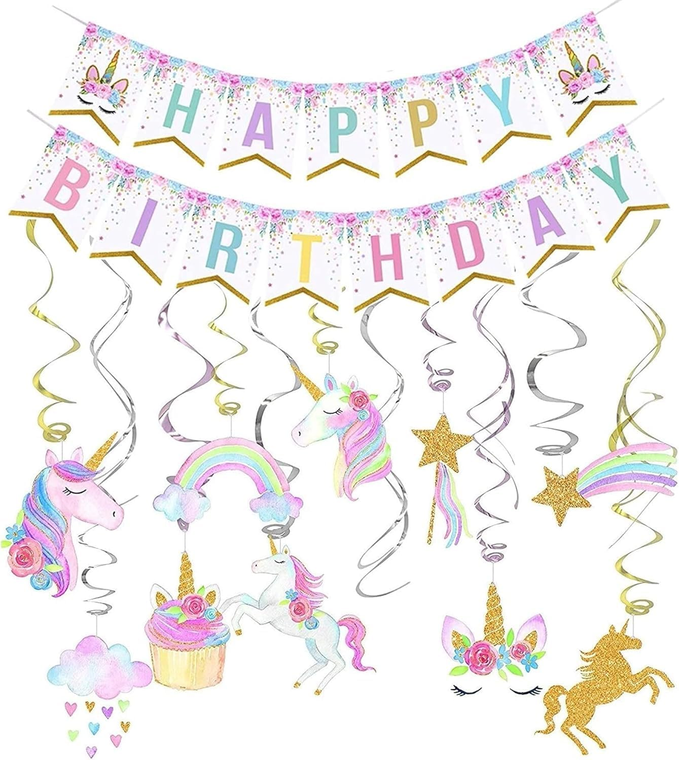 Unicorn Birthday Decorations, Unicorn Party Decorations, Unicorn Party Supplies, Uincorn Party Favors, Unicorn Birthday Banner and Unicorn Hanging Swirl for Girls Birthday Party Decorations