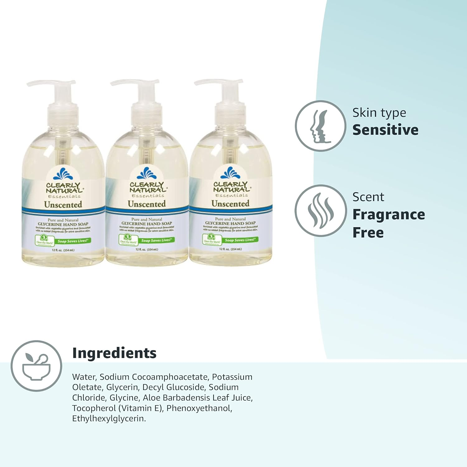 Clearly Natural Liquid Hand Soap, Pack of 3, 12-Ounces Each 12 Ounces Unscented