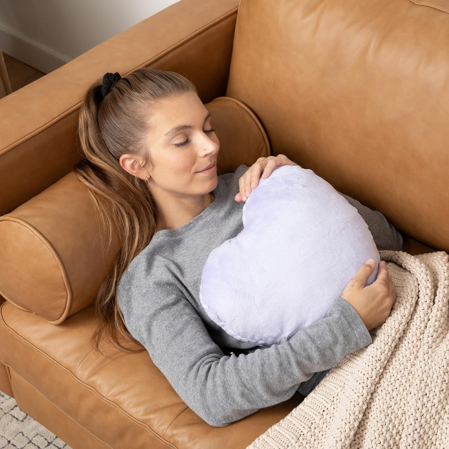 HUGIMALS Heart to Hug Pillow in Lavender | 5 Lb Cozy Weighted Pillow for Self Care Ultra Soft Sensory Heart Shaped Pillow for Comfort, Relaxation, Sleep - Thoughtful Gift for Adults and Teens image number 1