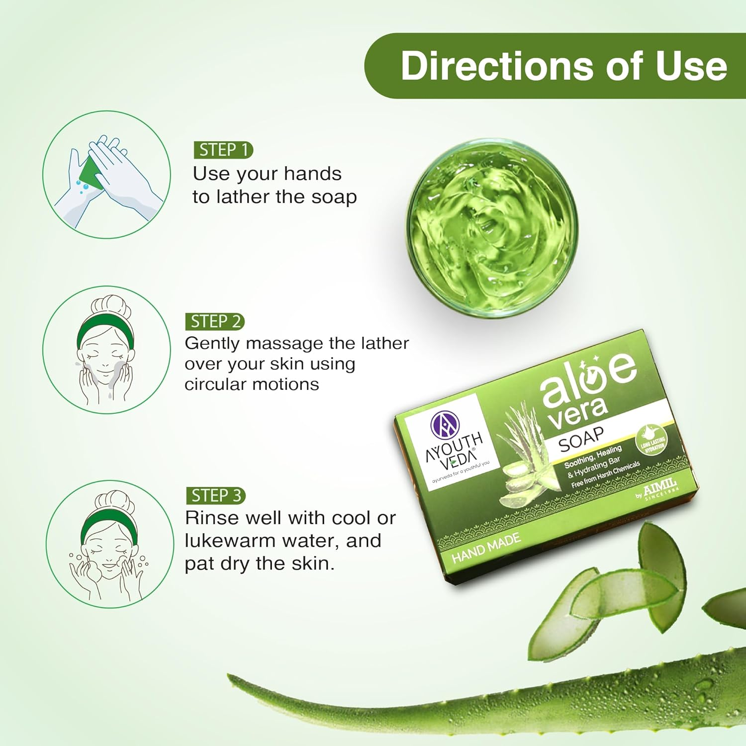 Ayouthveda Aloe Vera Bathing Soap Pack of 3 image number 3