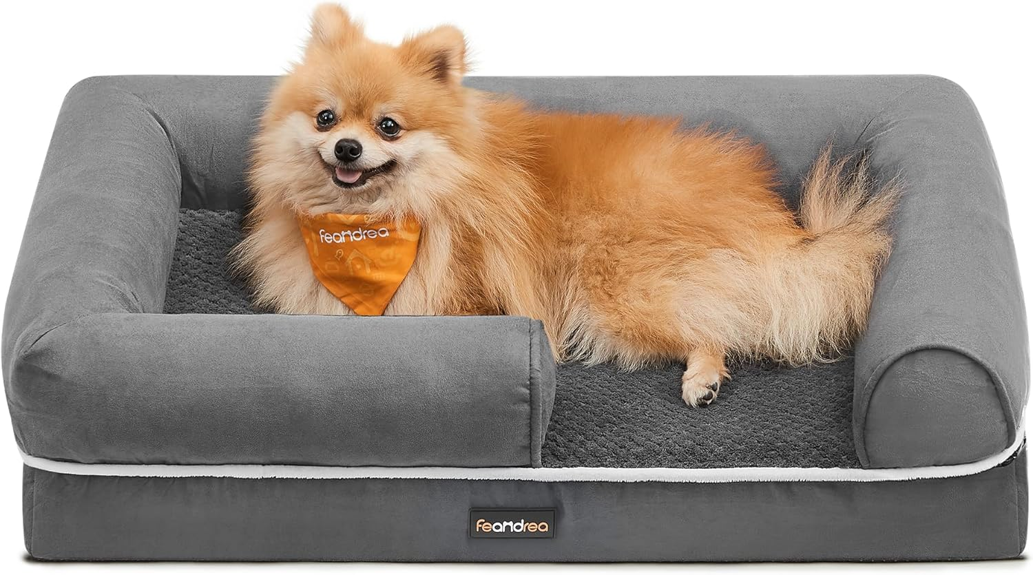 Feandrea Orthopaedic Dog Bed, Dog Cushion, Dog Basket, Soft Padding, Dog Sofa, Raised Edges, Removable and Washable Cover, 76 X 51 X 18 Cm, Non-Slip Backing, Light Grey PGW074G02V1 image number 4