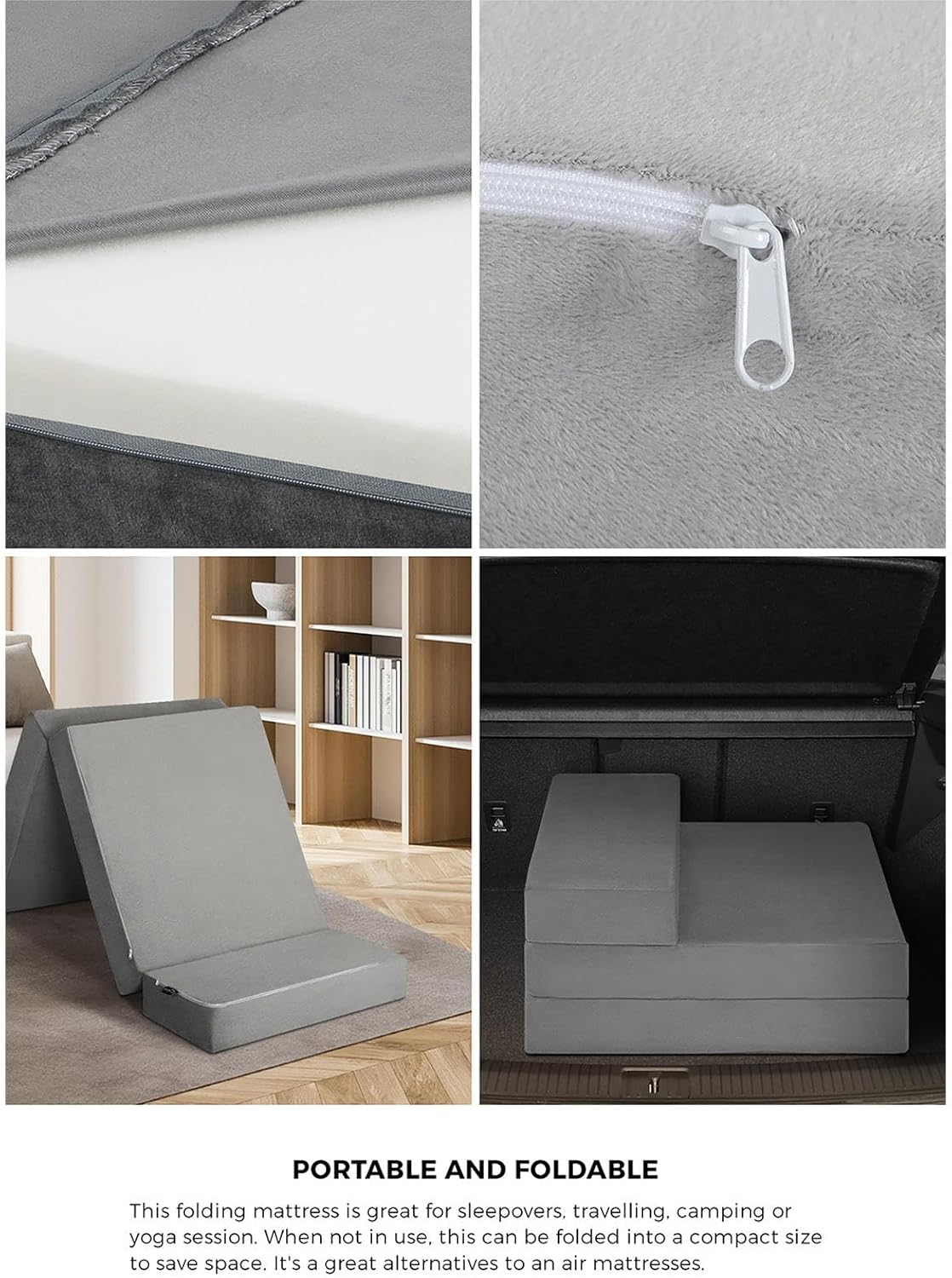 Bedra Bedding Folding Foldable Mattress with Velvet Fabric Cover Floor Bed Mattress Pad 70 * 184 * 12Cm - A4-S3-Grey image number 3