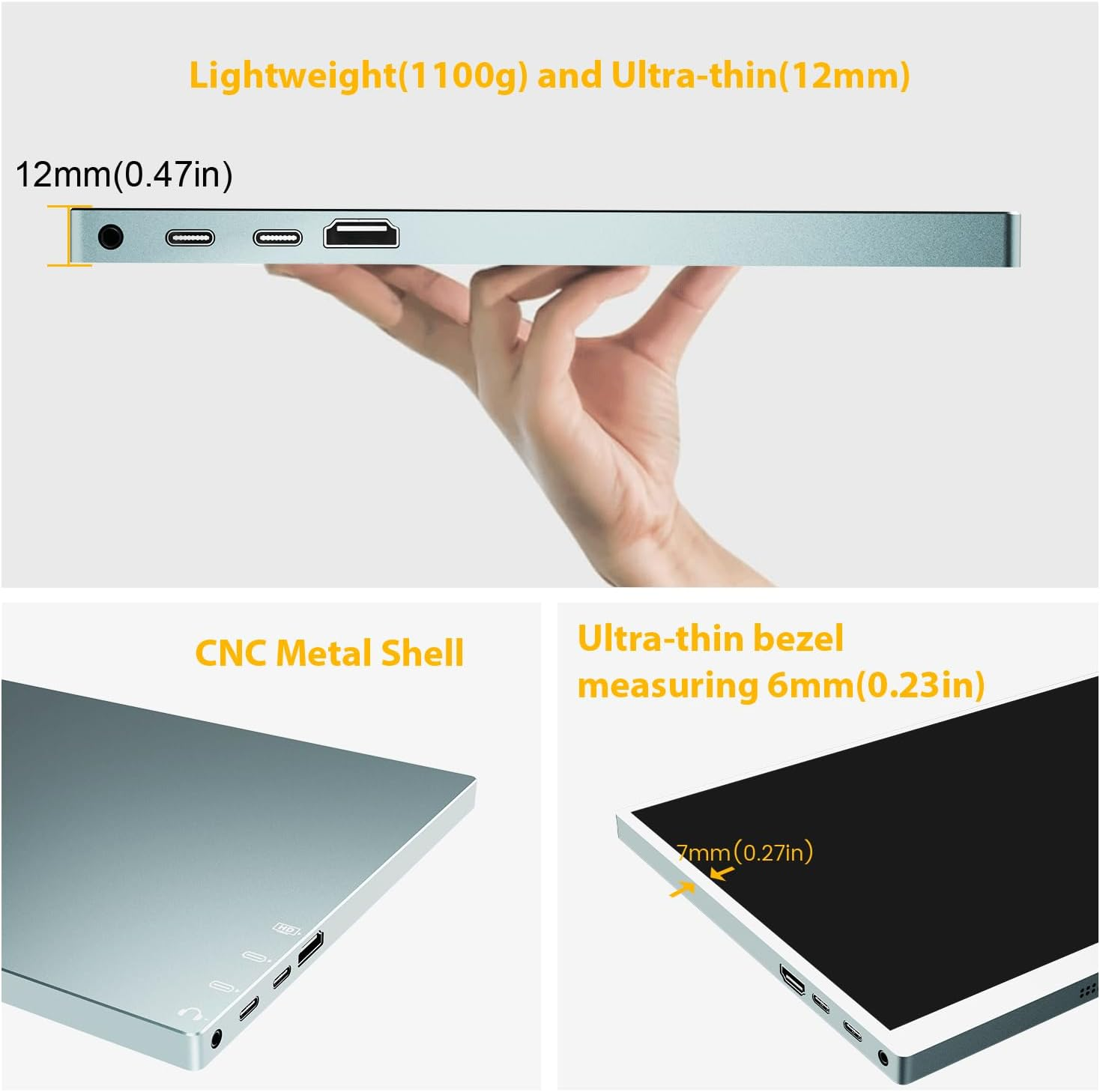 15.6'' Touchscreen Portable Monitor, FHD IPS Display with Built-In Speaker & Protective Case, 10-Point Touch Screen, HDMI & USB-C Travel Monitors for Laptop, PC, Phone,Metal Gray + White image number 3