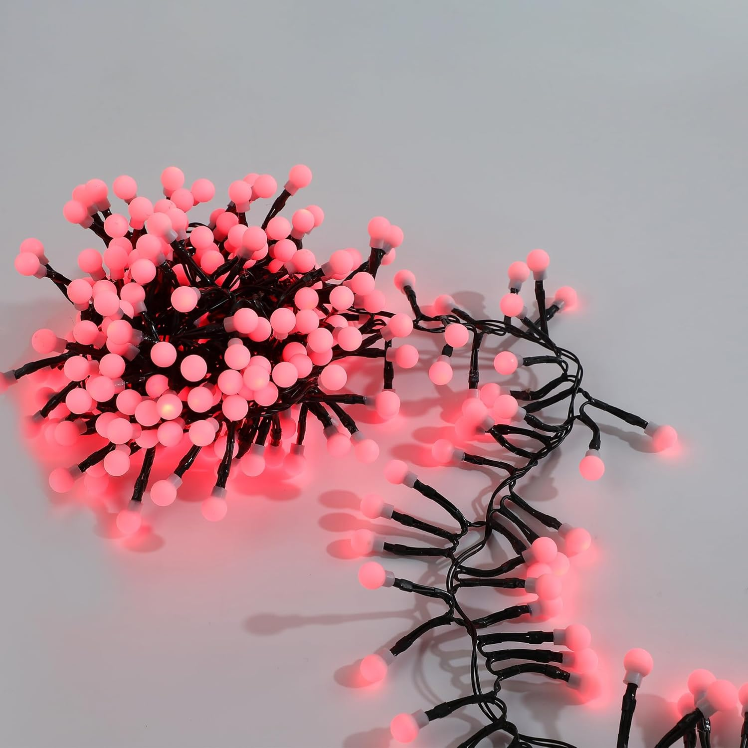 Lexi Lighting 300 Leds Connectable Cluster Fairy Chain Lights, Dark Cable, Red and White Cherry Ball, IP44, 3M Light Length, Christmas, Party, Garden, Wedding, Festival Decoration