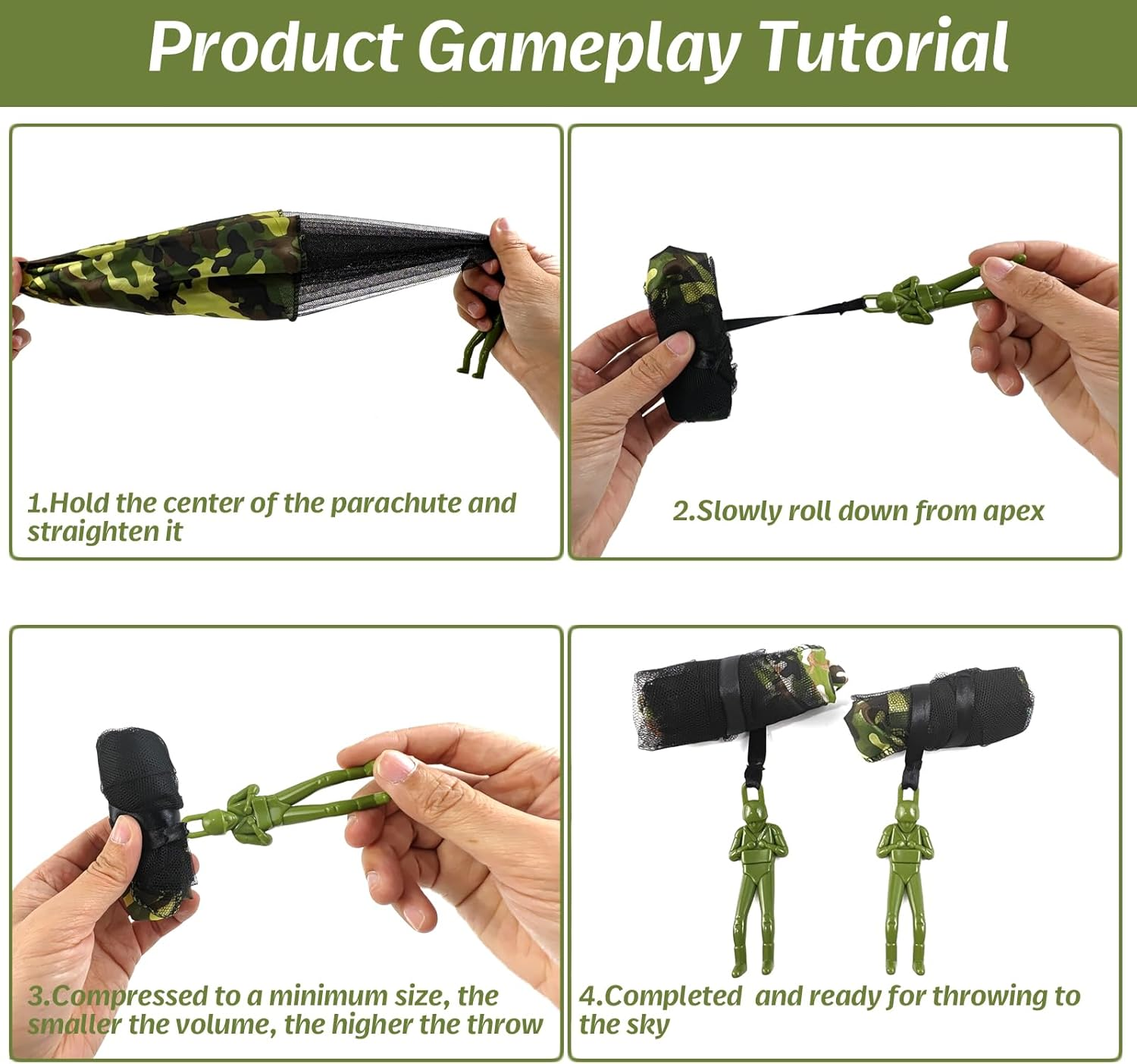 ROYHOO 6PCS Parachute Toy, Camo Parachute Men Toy Tangle Free Throwing Hand Throw Outdoor Flying Paratrooper Toy