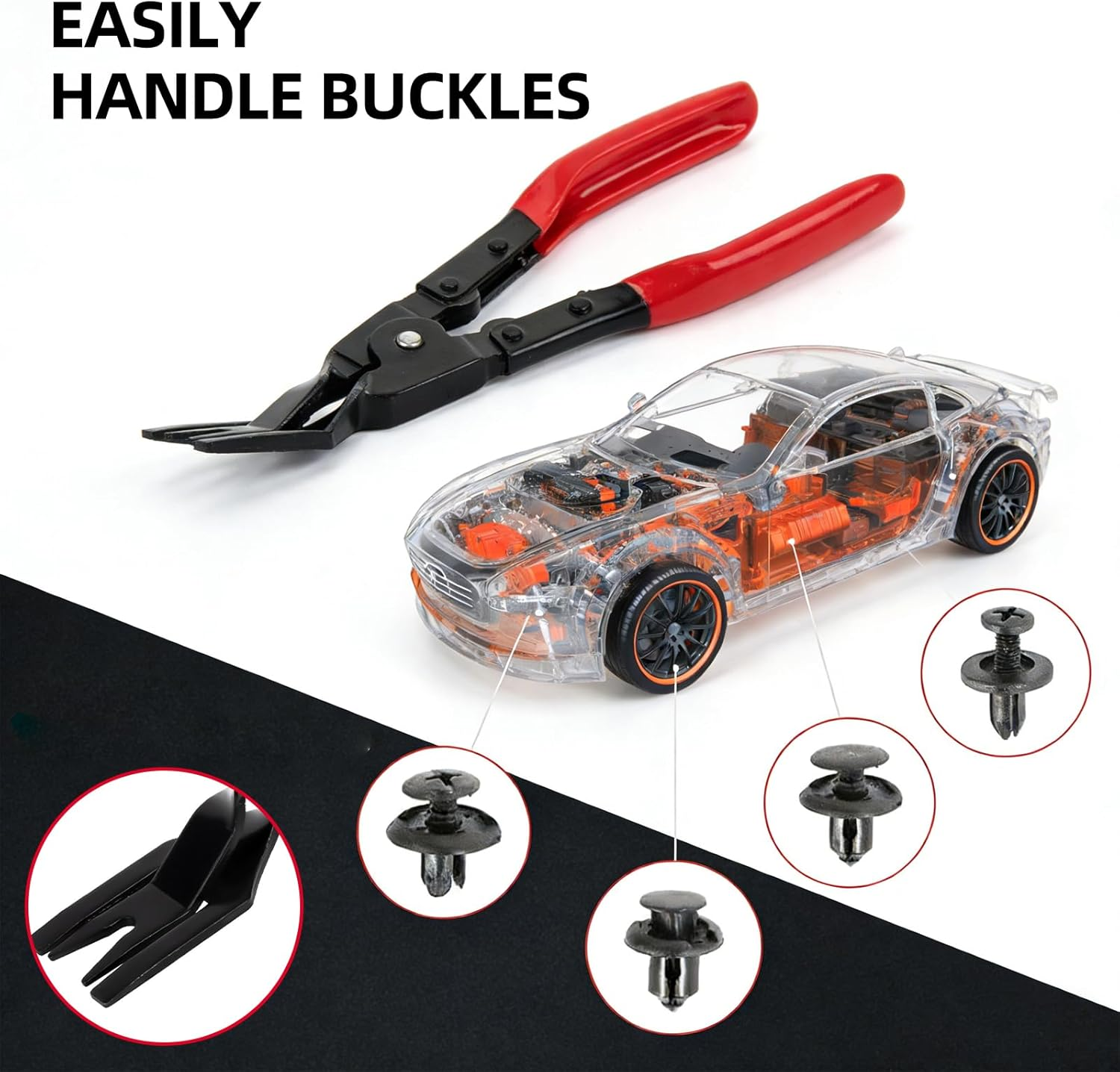 Panel Clip Removal Pliers, Automotive Trim Removal Tool for Push Pins & Clips, Car Door Panel and Interior Trim Tool, Red image number 1