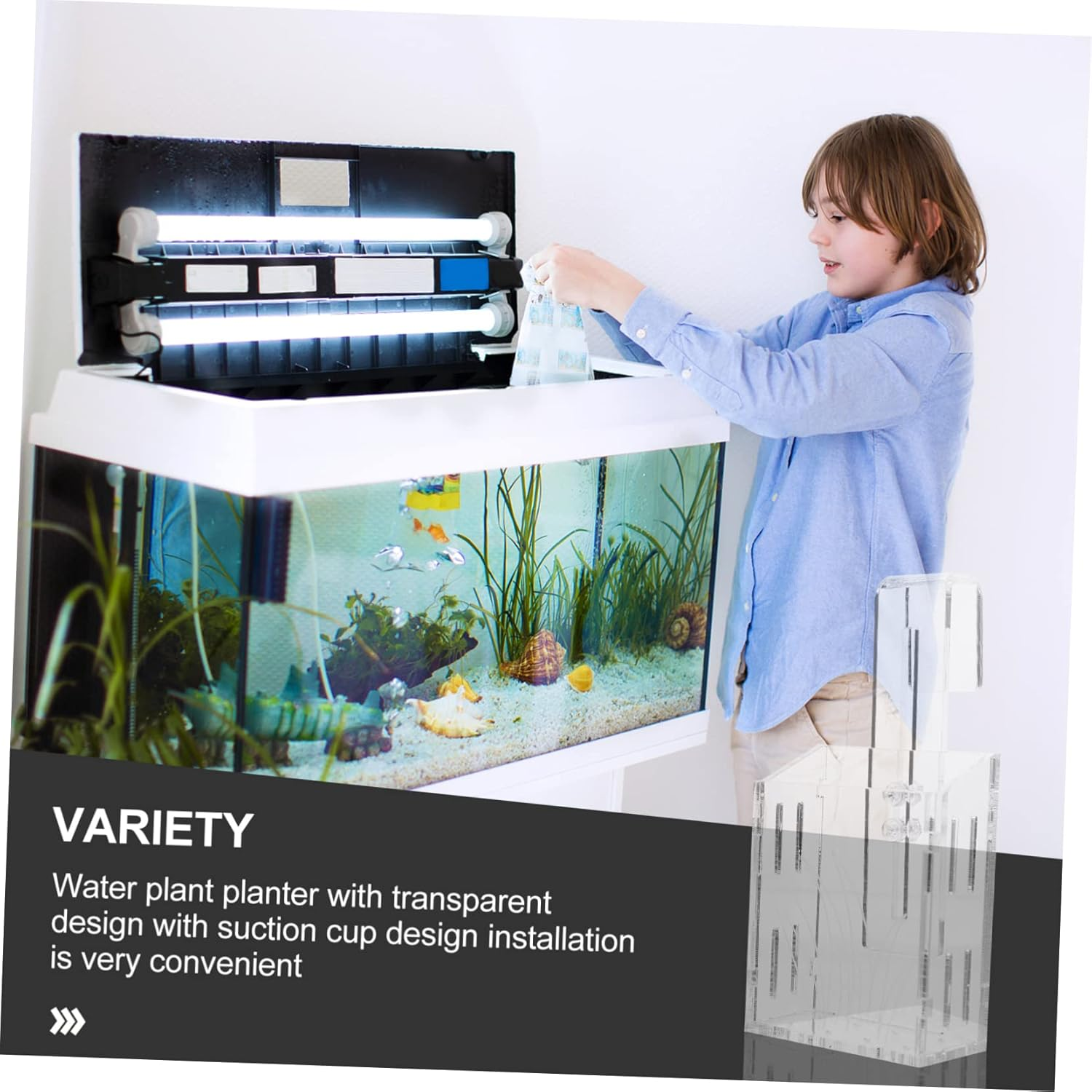 HANABASS Acrylic Aquarium Fish Tank Planter with Hook Small Hanging Water Plants Holder Creative Submersible Planting Cup for Hydroponics and Aquatic Pets image number 4