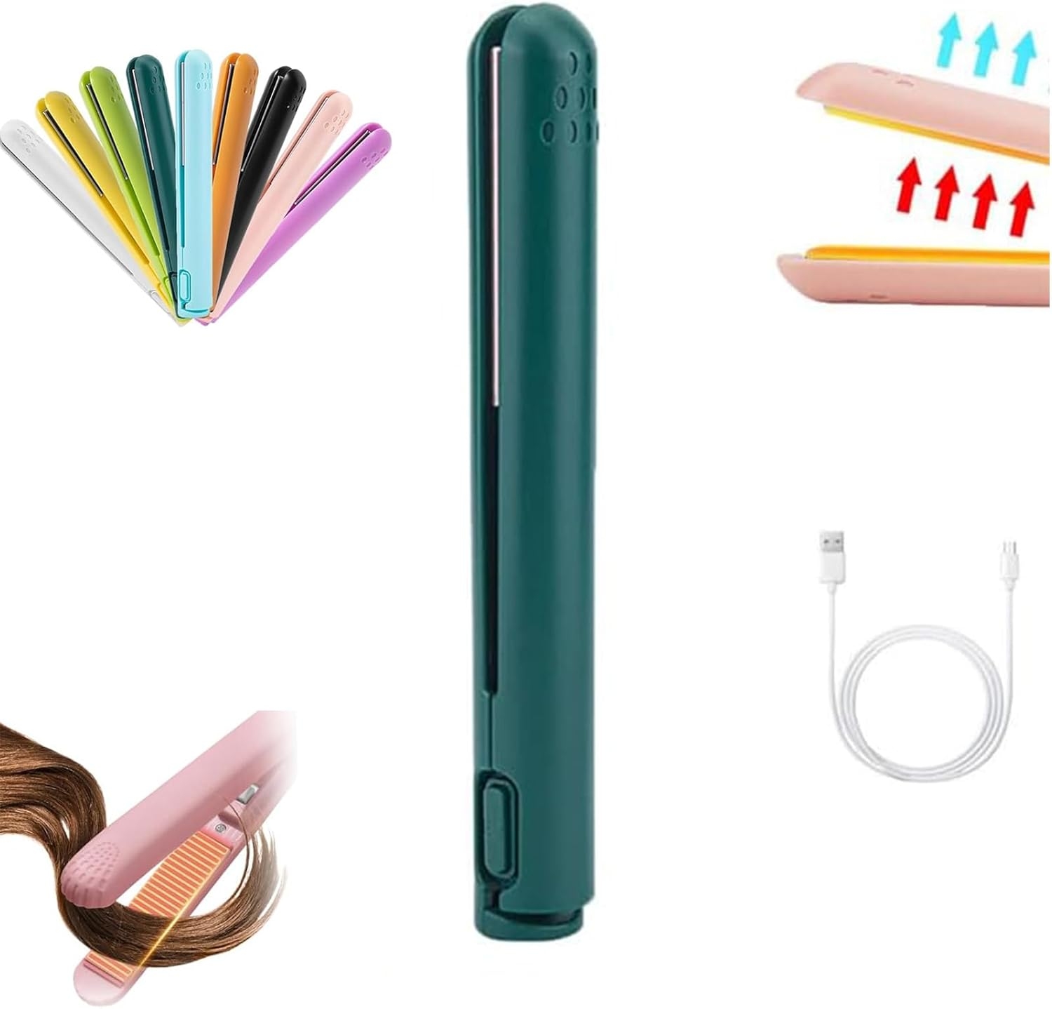 Mini Dual-Purpose Curling Iron, Ceramic Mini Hair Curler, 2-In-1 USB Hair Straightener Curling Iron, Cordless Portable Travel Curling Wand for Women Short Hair (Purple)