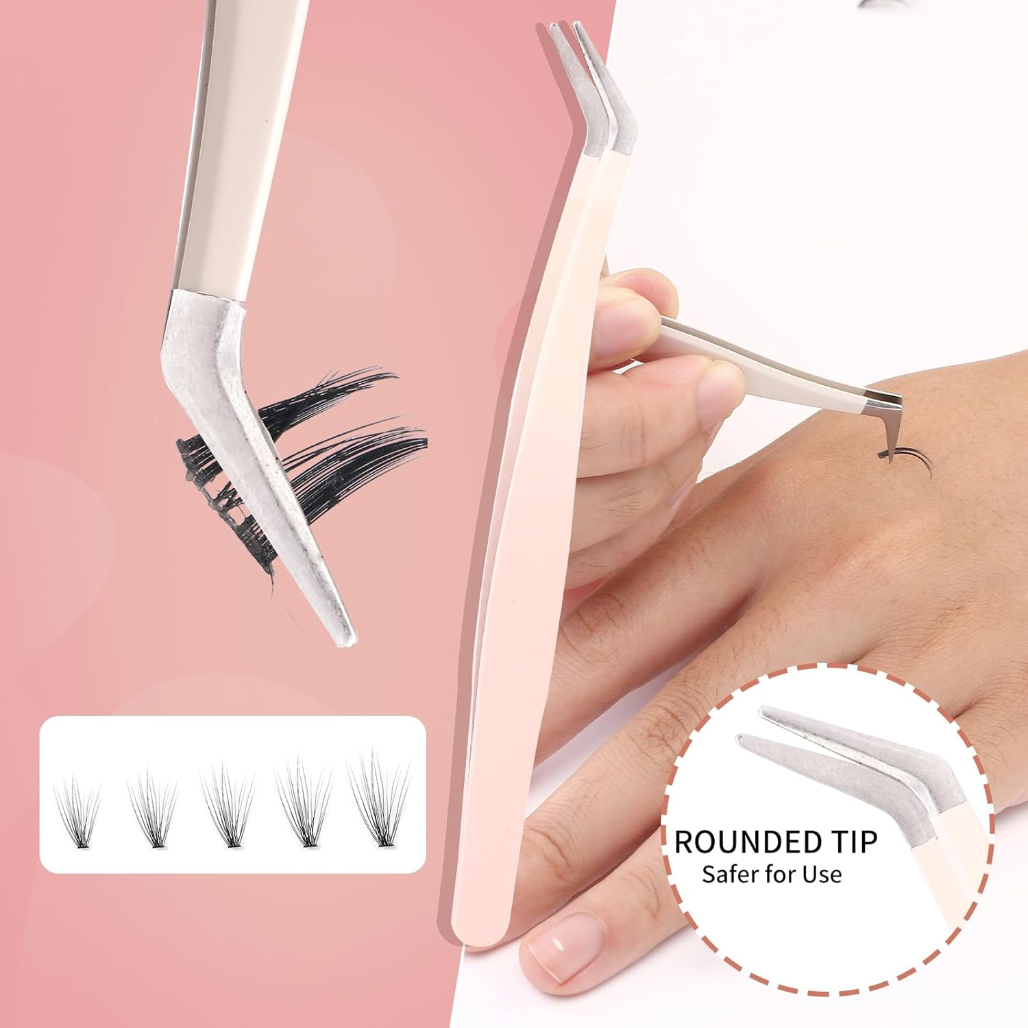 Rnodoilkfly 5 Pcs Lash Extension Tweezers, Lash Tweezers for Eyelash Extension, Straight and Curved Eyelash Tweezers, for Professional Eyelash Extension Artists, Girls, Women, Beginners