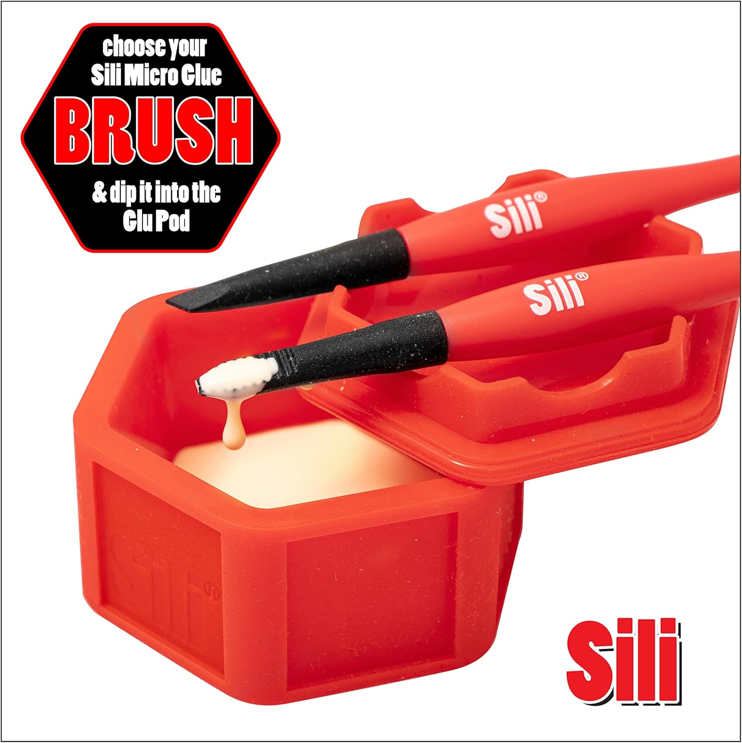 Sili Glue Pod and 3 Sili Micro Glue Brushes with Multi Purpose Sealable Lid/Glue Brush Holder &bull; Fine Tip &bull; Chiseled Tip and Flat Tapered Tip Brushes for Arts &bull; Crafts &bull; Models and Woodworking image number 4