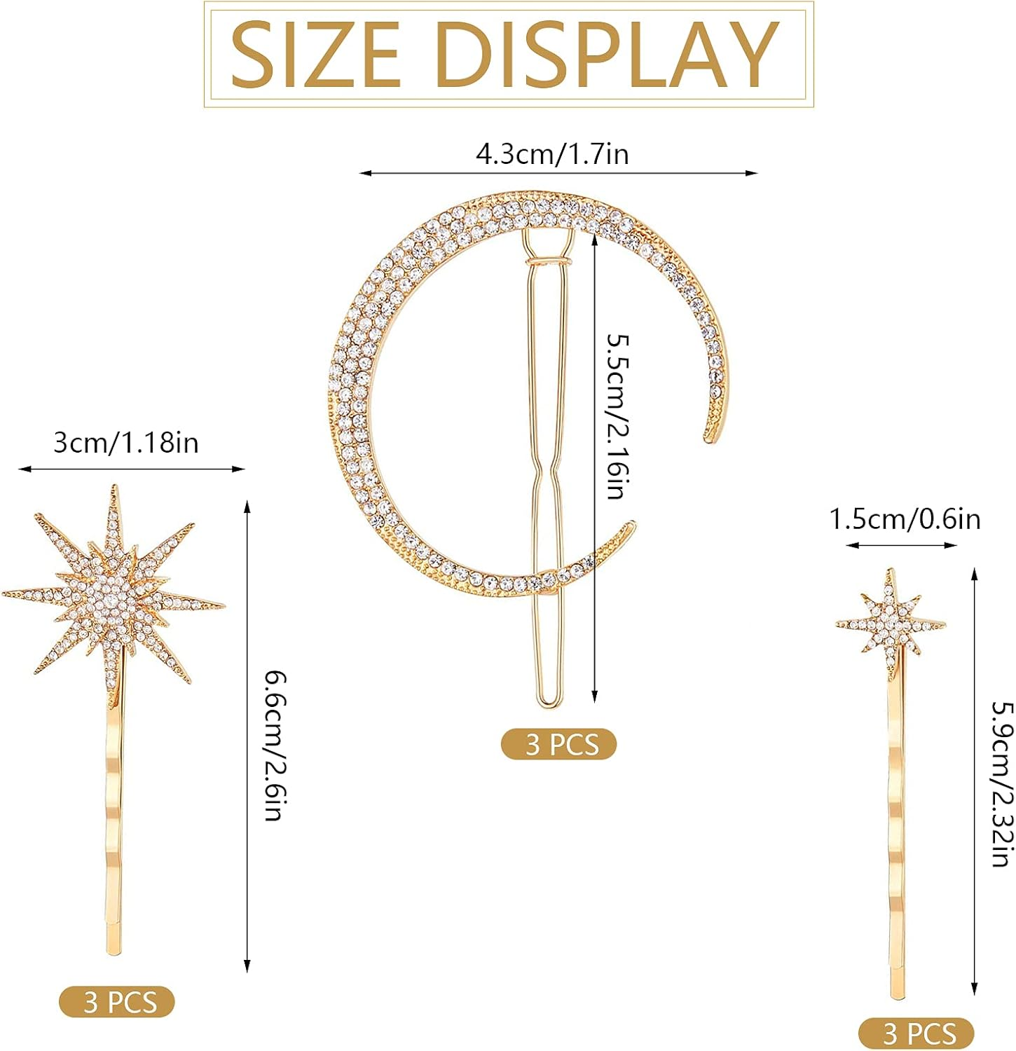 Hair Pin Rhinestone Moon Hair Accessories Women Girls Star Hair Clips Vintage Set Simple Elegant for Thick Thin Hair 9 Pieces image number 2