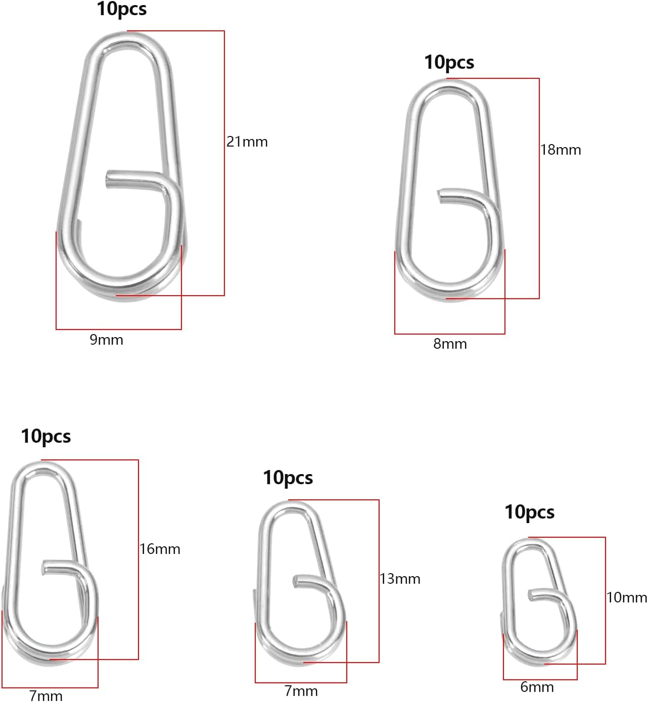 Emagtech 50Pcs Stainless Steel Split Rings Links Quick Change Fishing Clips 10Mm 13Mm 16Mm 18Mm 21Mm Lure Clips Connector Fishing Tackle for Lures Cod Mackerel image number 2