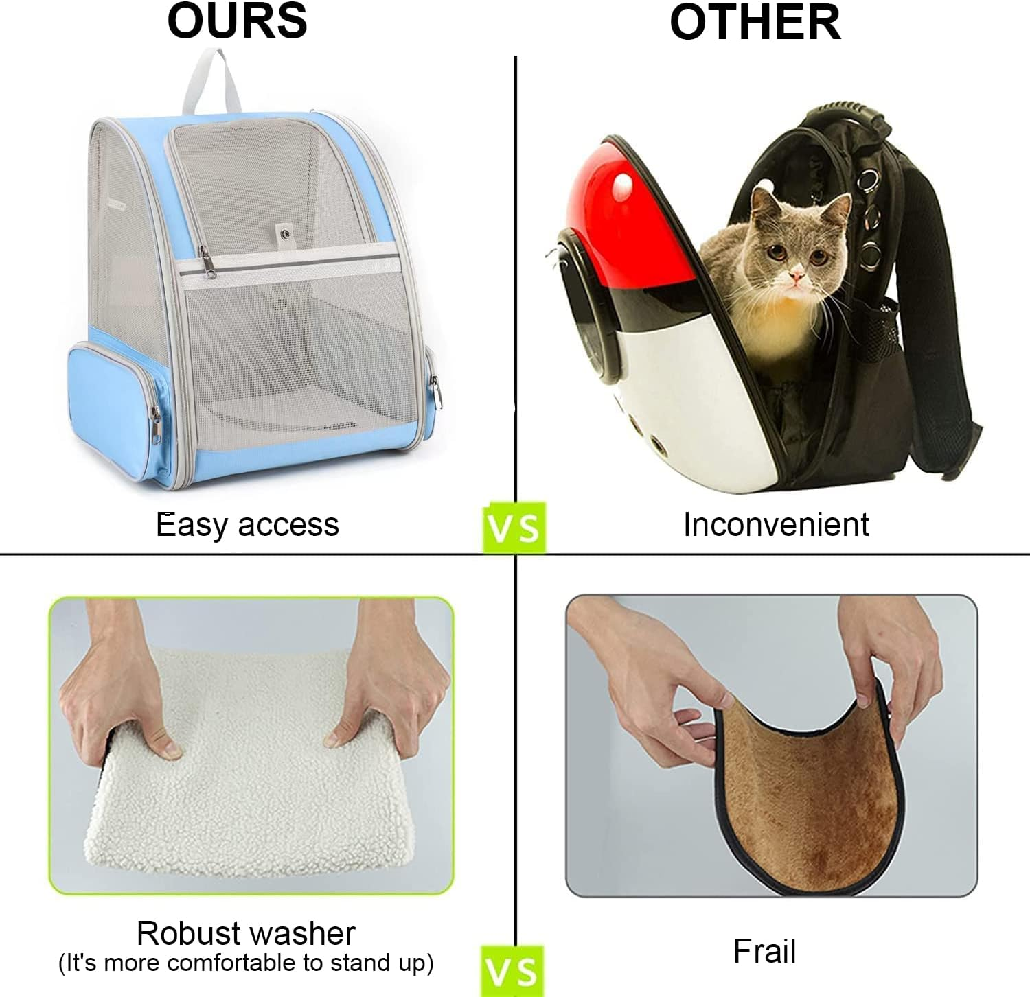 Pet Backpack Carrier for Small Pets Cats Dogs and Rabbit up to 16 Pounds, Collapsible Breathable Ventilated Design, Safety Straps, Backpack Designed for Travel, Hiking, Walking & Outdoor Use (Blue) image number 4