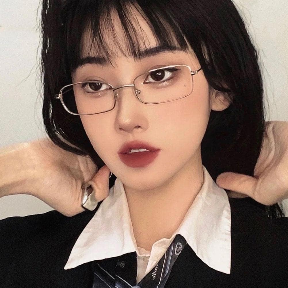 Small Square Clear Lens Glasses for Women Men Rectangle Metal Frame Eyeglasses Cosplay Party Costume Eyewear image number 1