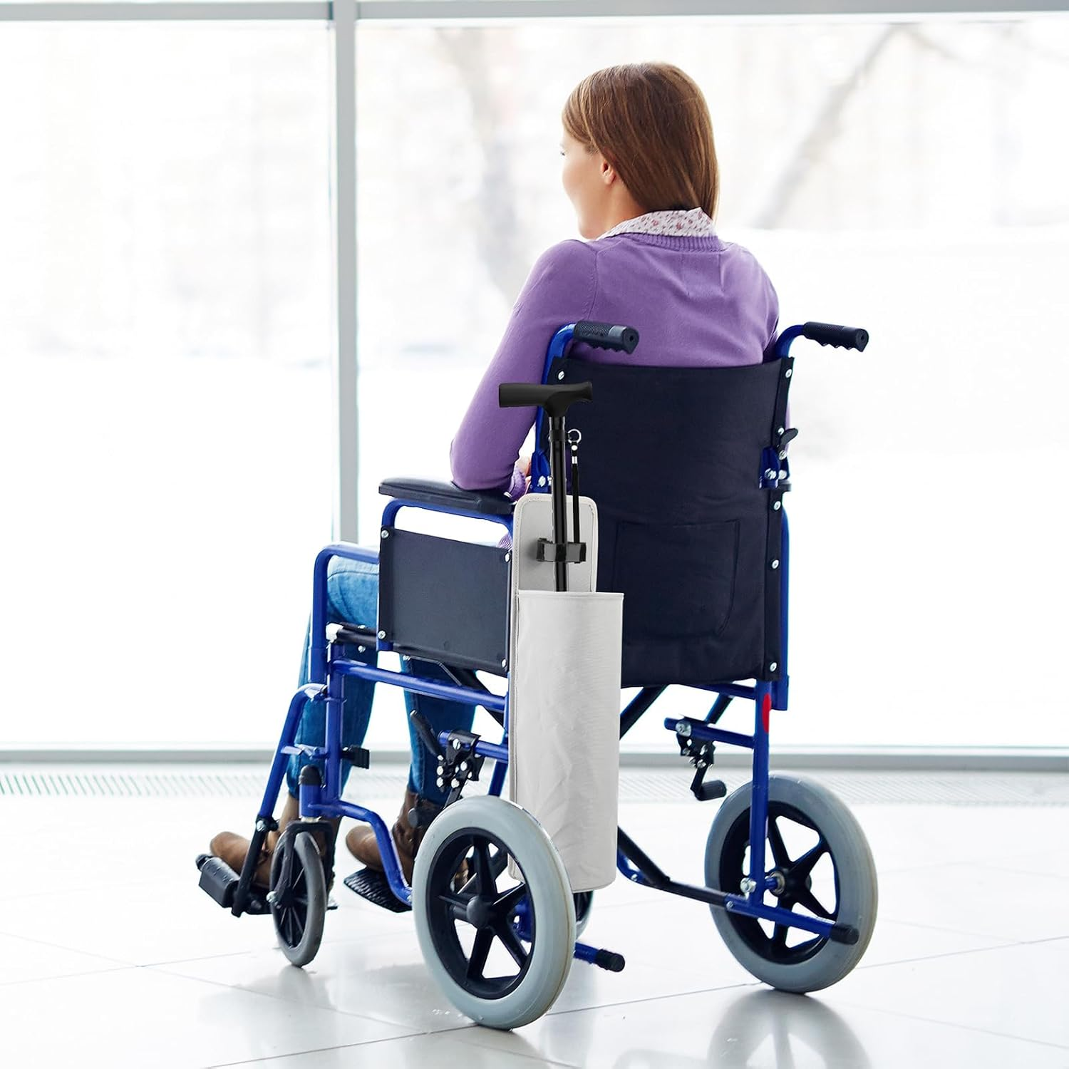 Beautyflier Cane Storage Bag, Removable Cane Hanging Bag for Wheelchair, Walker, Mobility Scooters, Walking Stick Organizer, with Adjustable Hook and Loop, Easy to Install, Bag Only (Gray) image number 2