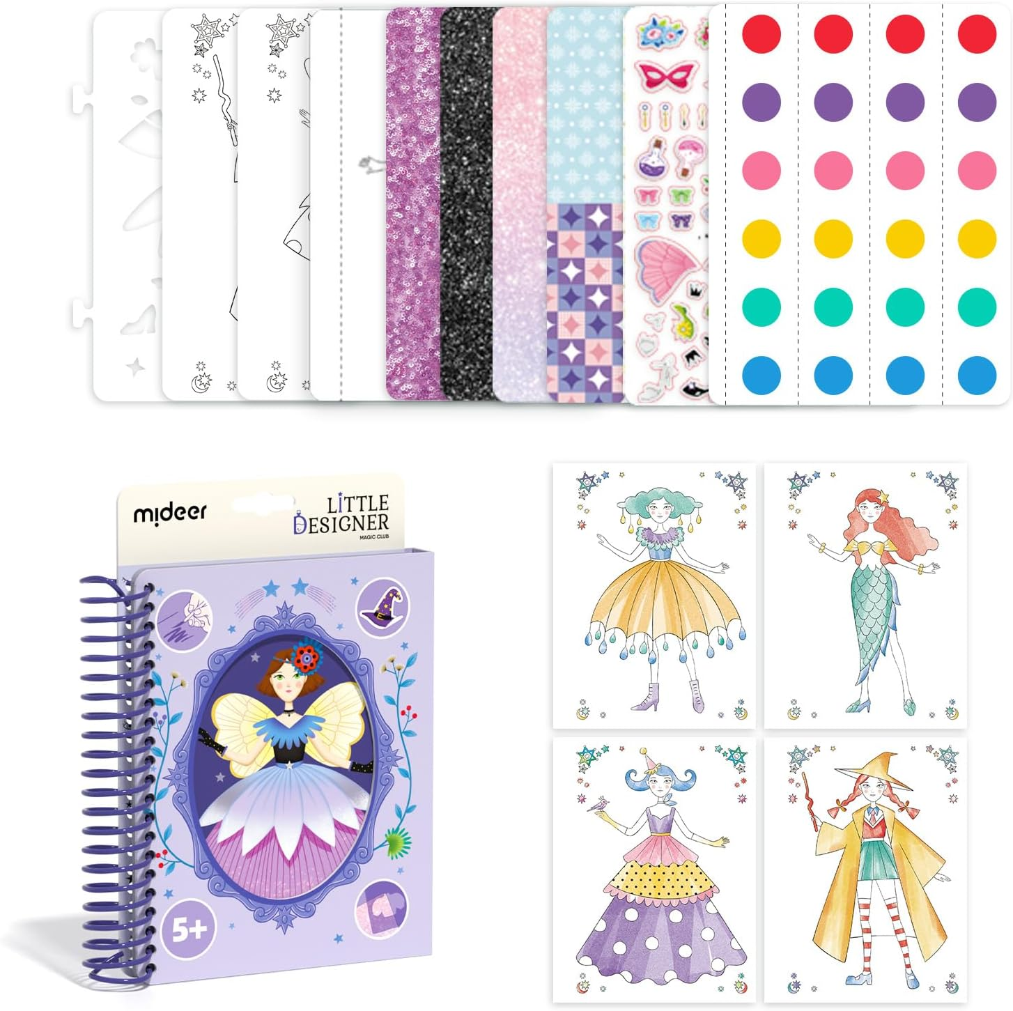 Mideer Fashion Design Sketchbook with Watercolor Painting, Princess Dress-Up Activity Book with Stencils and Stickers, Make-Up Fashion Designer Kits for Kids 5 6 7 (Makeup Manual Princess Ball)