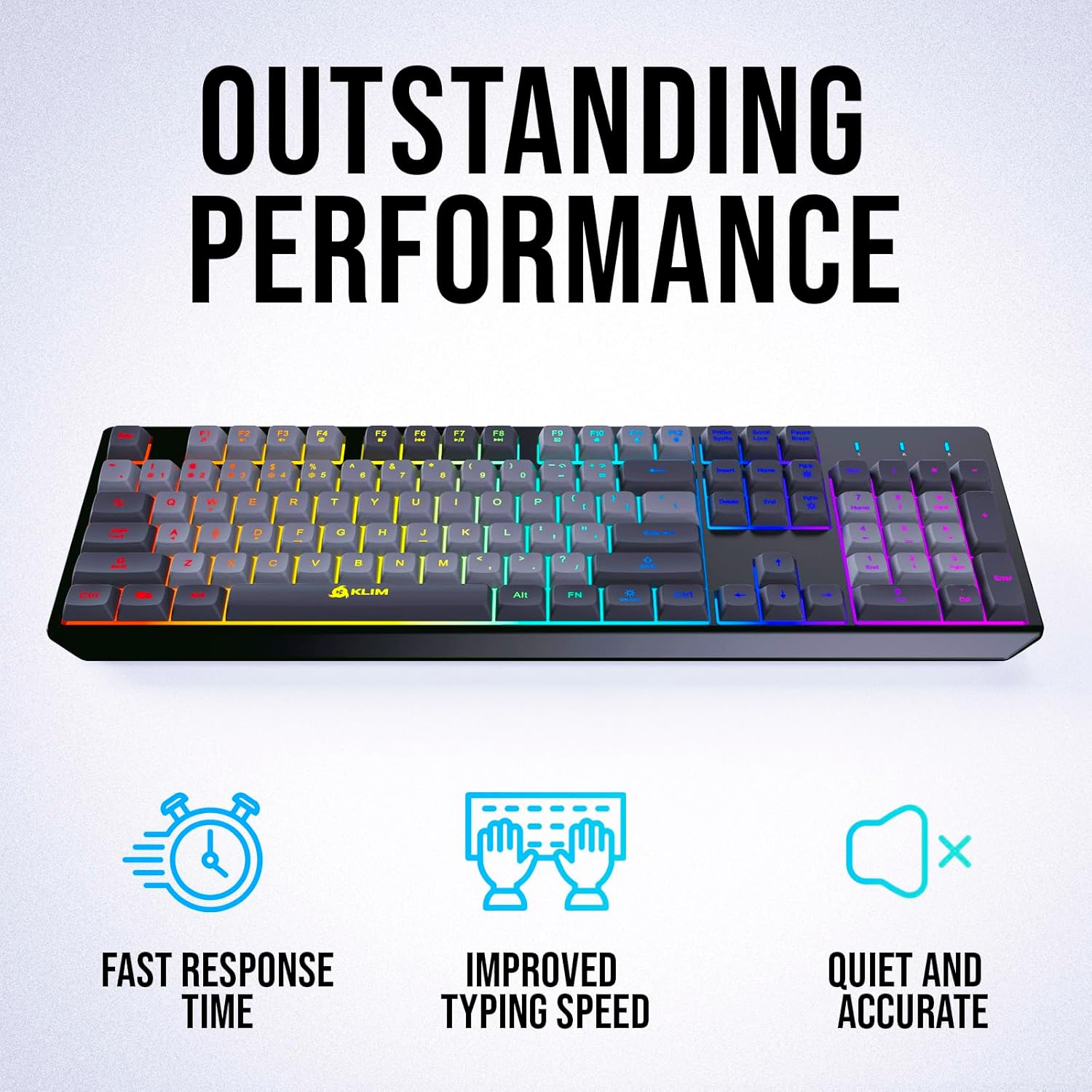 KLIM Chroma Wireless Gaming Keyboard RGB - Backlit Wireless Keyboard - Long-Lasting Rechargeable Battery - Quiet Water Resistant Ergonomic Keyboard - Teclado Gamer - PC PS5 PS4 Mac - Gray/Black image number 6