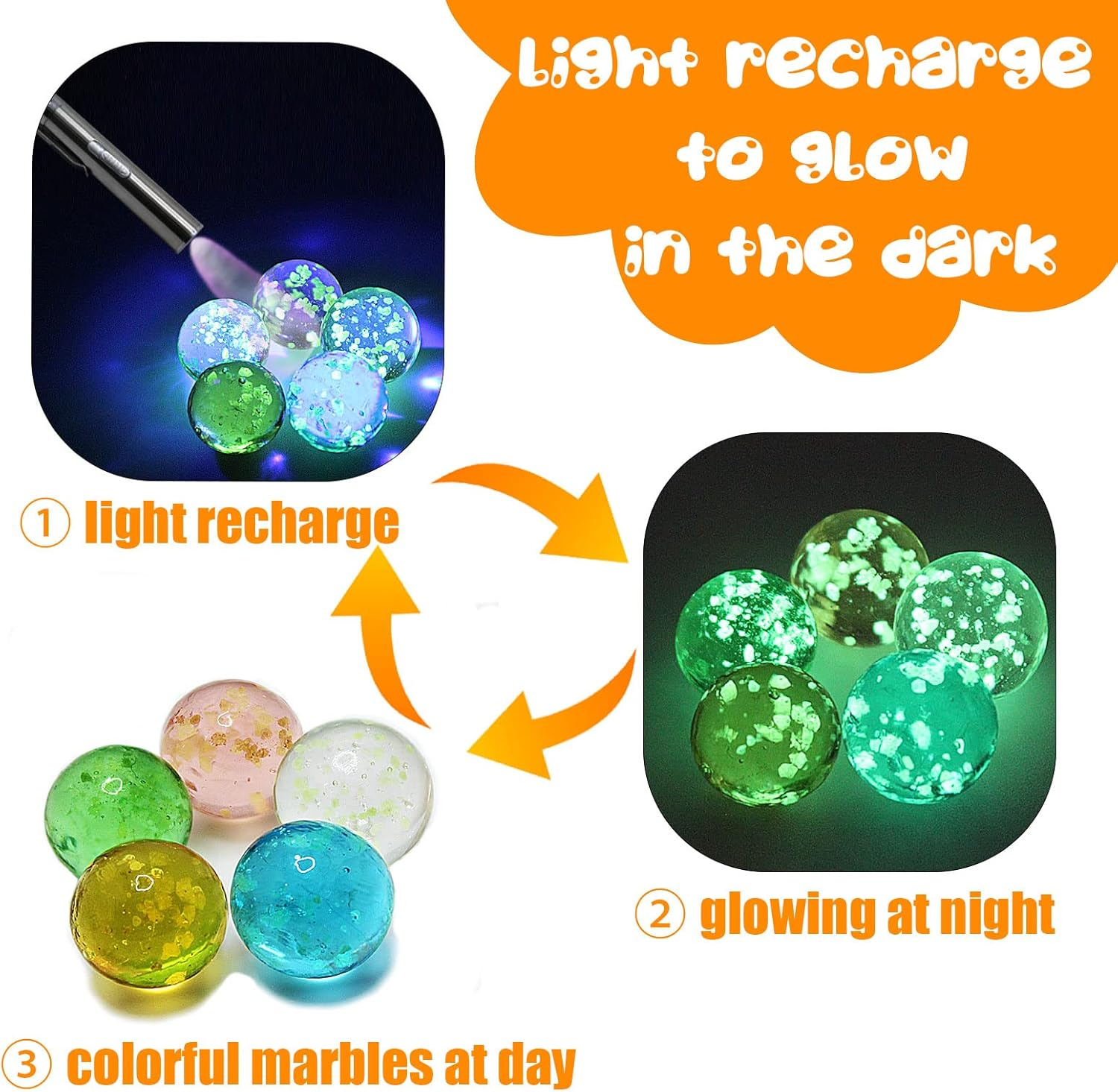 30 PCS Glass Marbles for Kids, 25 Colorful Assorted Marbles and 5 Glow in the Dark Marbles, Marble Games and Marble Run Accessories for Boys and Girls, Beautiful Marbles Bulk for Home Decoration image number 4