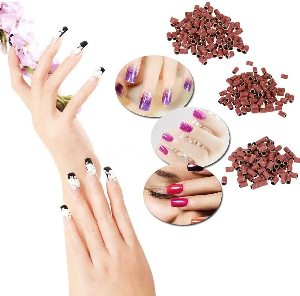 Voarge Pack of 100 Sanding Caps Drill Sanding Bands, 180 Inch Nail Cutter Attachment for Manicure Pedicure Nail Design Nail Art Nail Care