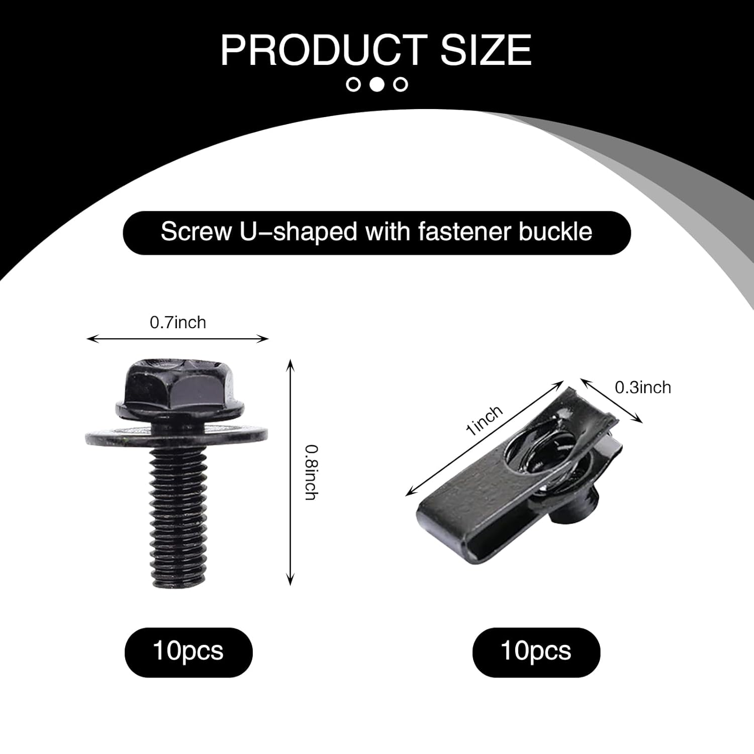 UGSHY 20 PCS Automotive Body Bolt and U-Nut Clamp Kit, Hood Guard Spiral, Bumper Fender Liner Push Pull Metal Rust-Resistant U Retainer, Universal for Most Cars Fastening Accessories (Black) image number 2