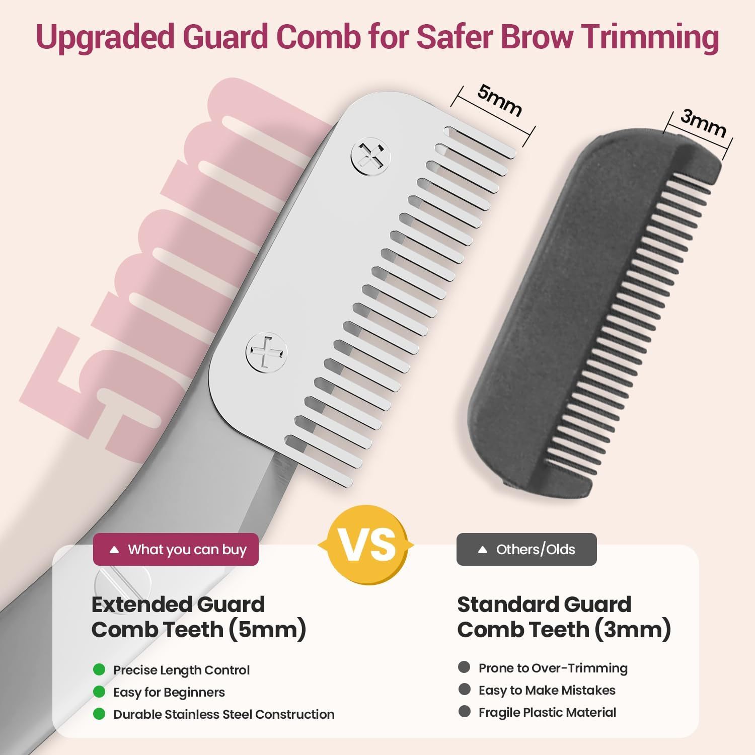 THRAU Eyebrow Scissors with Comb, Stainless Steel Precision Eyebrow Trimmer for Women, Safety Guard for Beginners, Mini Scissors and Grooming Kit for Home or Travel image number 5