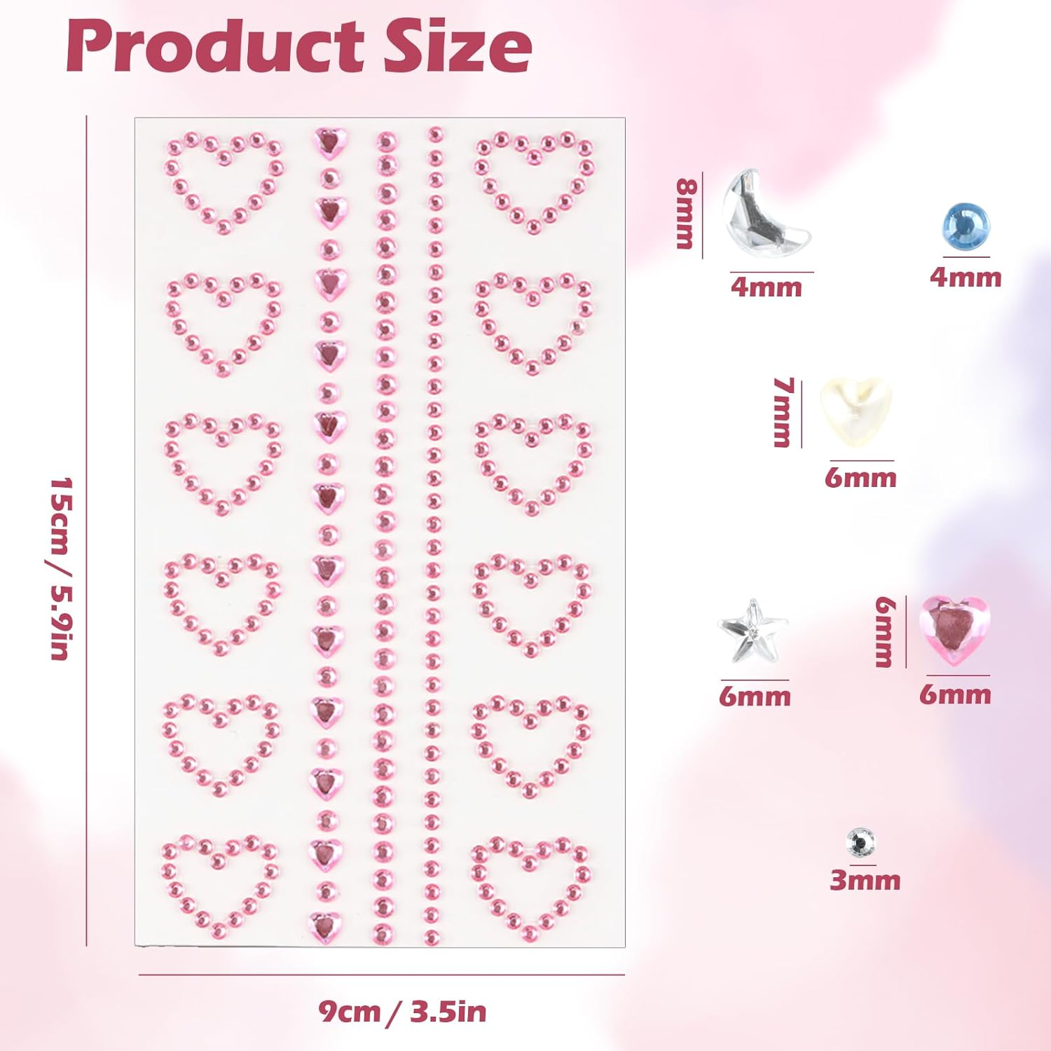 6 Sheets Rhinestone Stickers Face Jewels Gem Stickers, Makeup Rhinestones Stick On, Self Adhesive Jewel Stickers, Self Adhesive Face Gems for Makeup Heart Star Moon Faces Rhinestone Stickers for Women